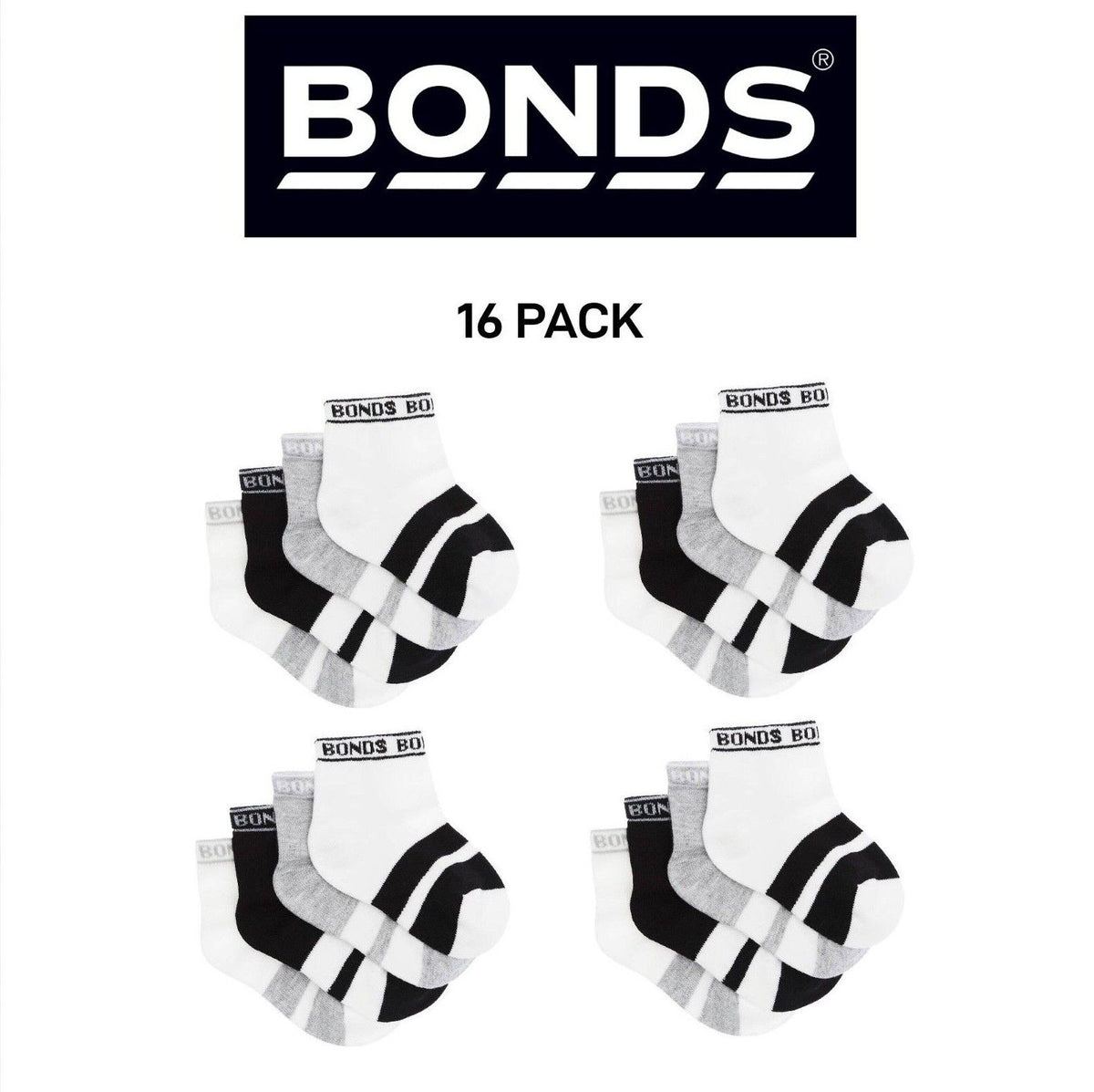 Bonds Baby Sportlet Arch Support Soft Breathable Comfiness Socks 16 Pack RXXL4N