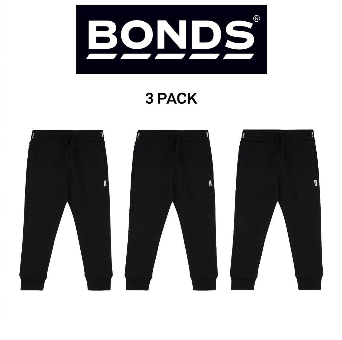Bonds Kids Fleece Trackie Pants Drop Crotch Styling & Tapered Legs 3 Pack KVRJK