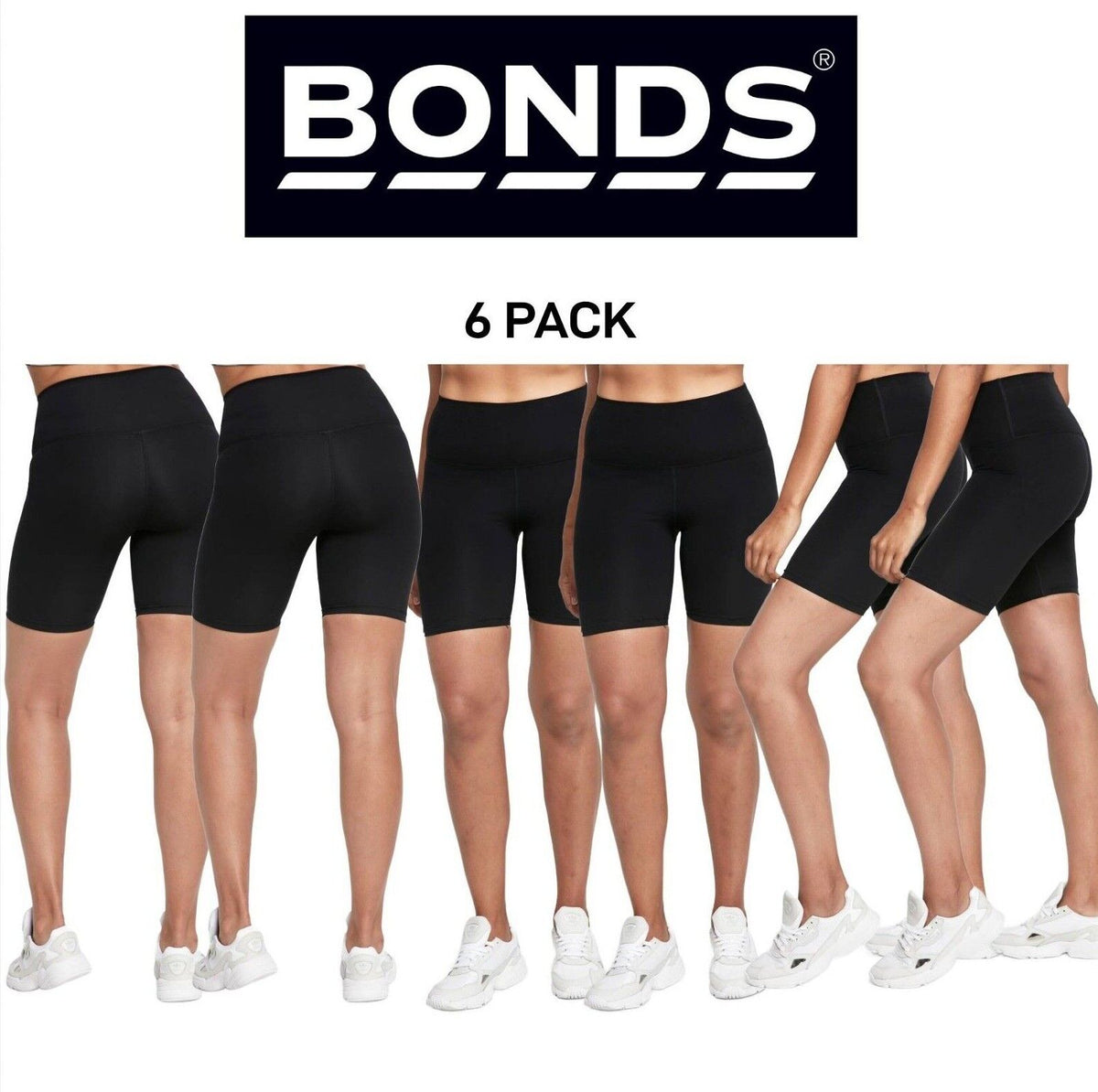 Bonds Womens Sport Bike Short Stretchy Comfortable Dig-Free Fit 6 Pack CTL4I