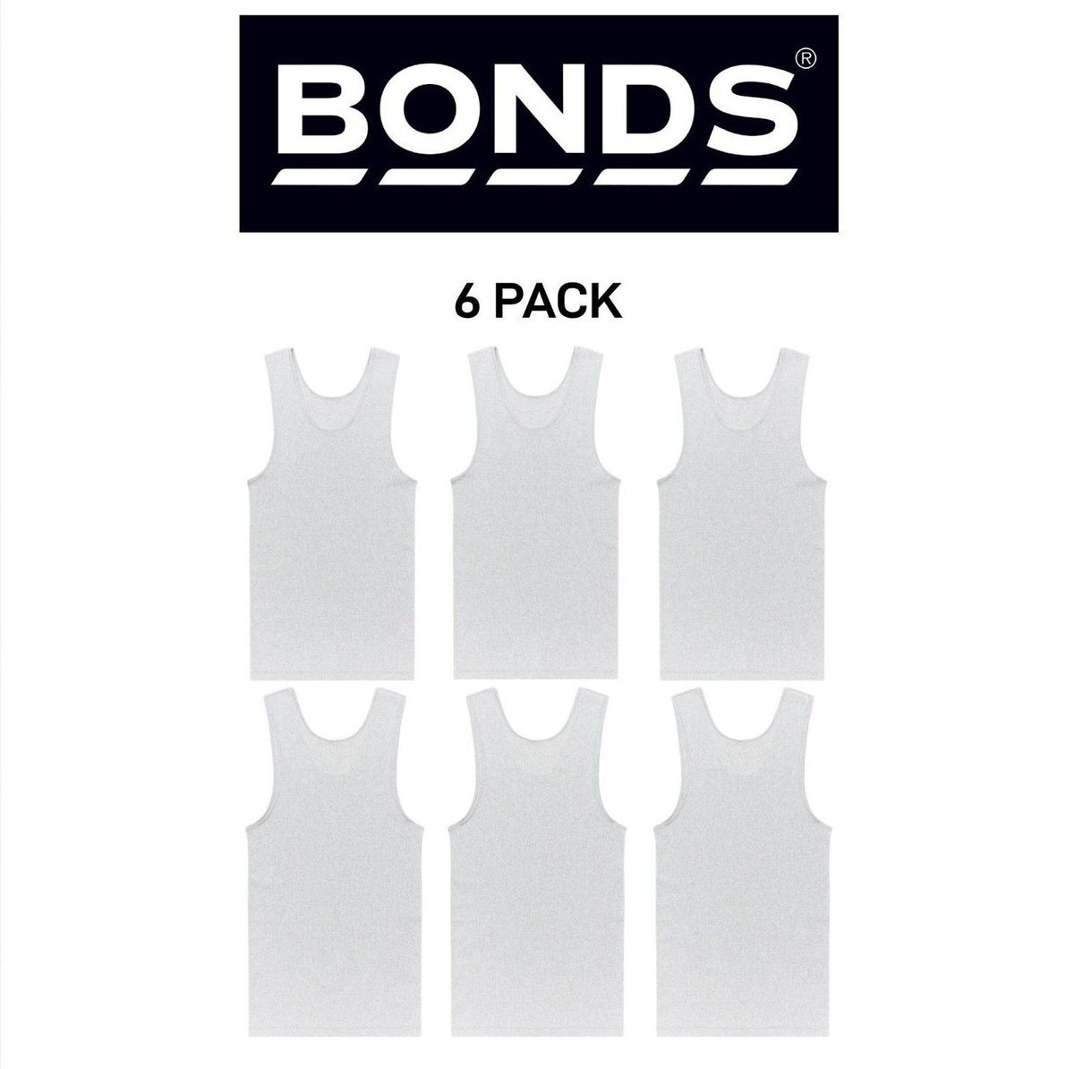 Bonds Mens Chesty Cotton Singlets Underwear Singlet Ribbed Cotton 6 Pack M757P