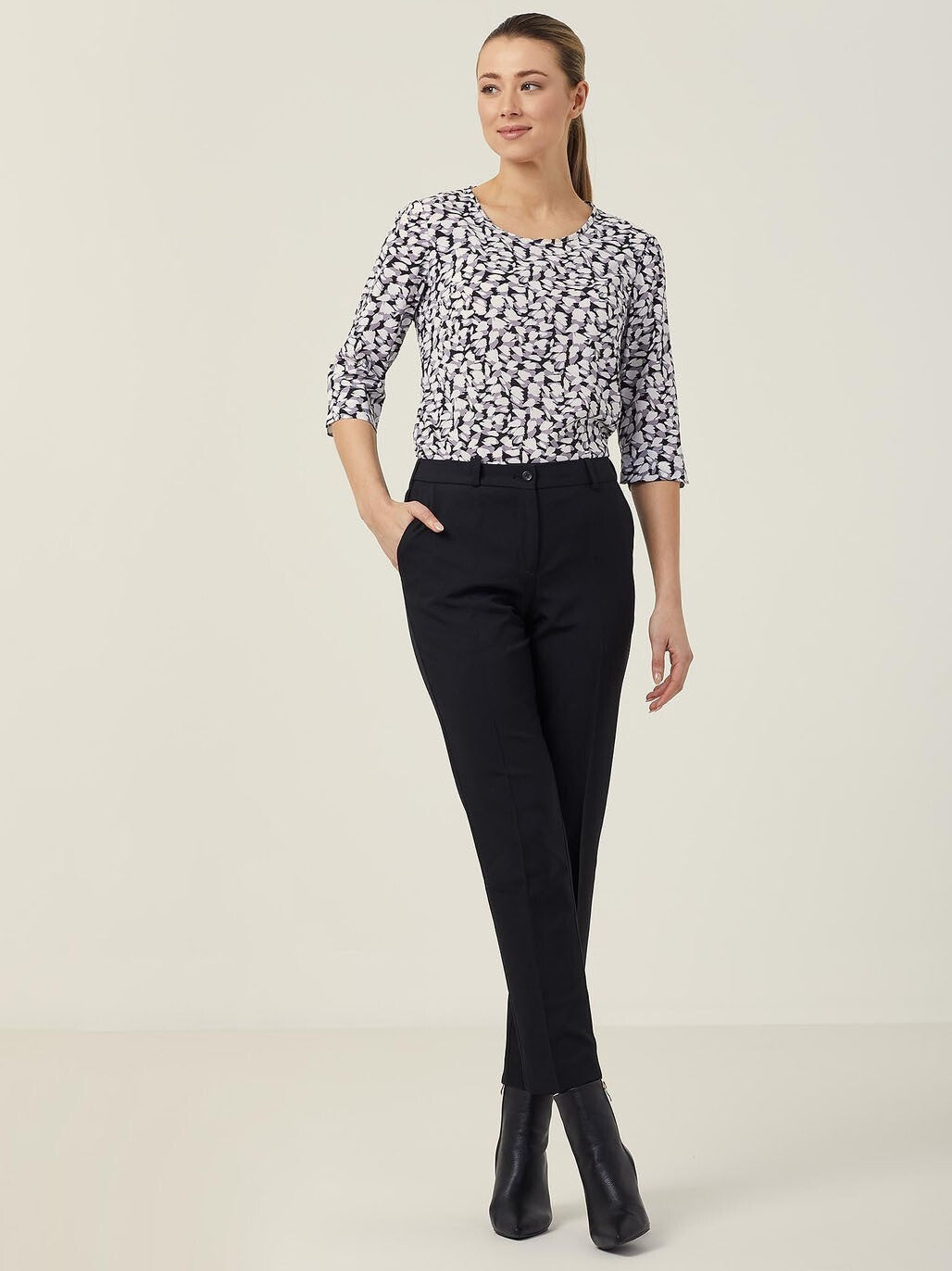 SALE NNT Womens Antibacterial Petal Print 3/4 Sleeve Top Grey CATUFN