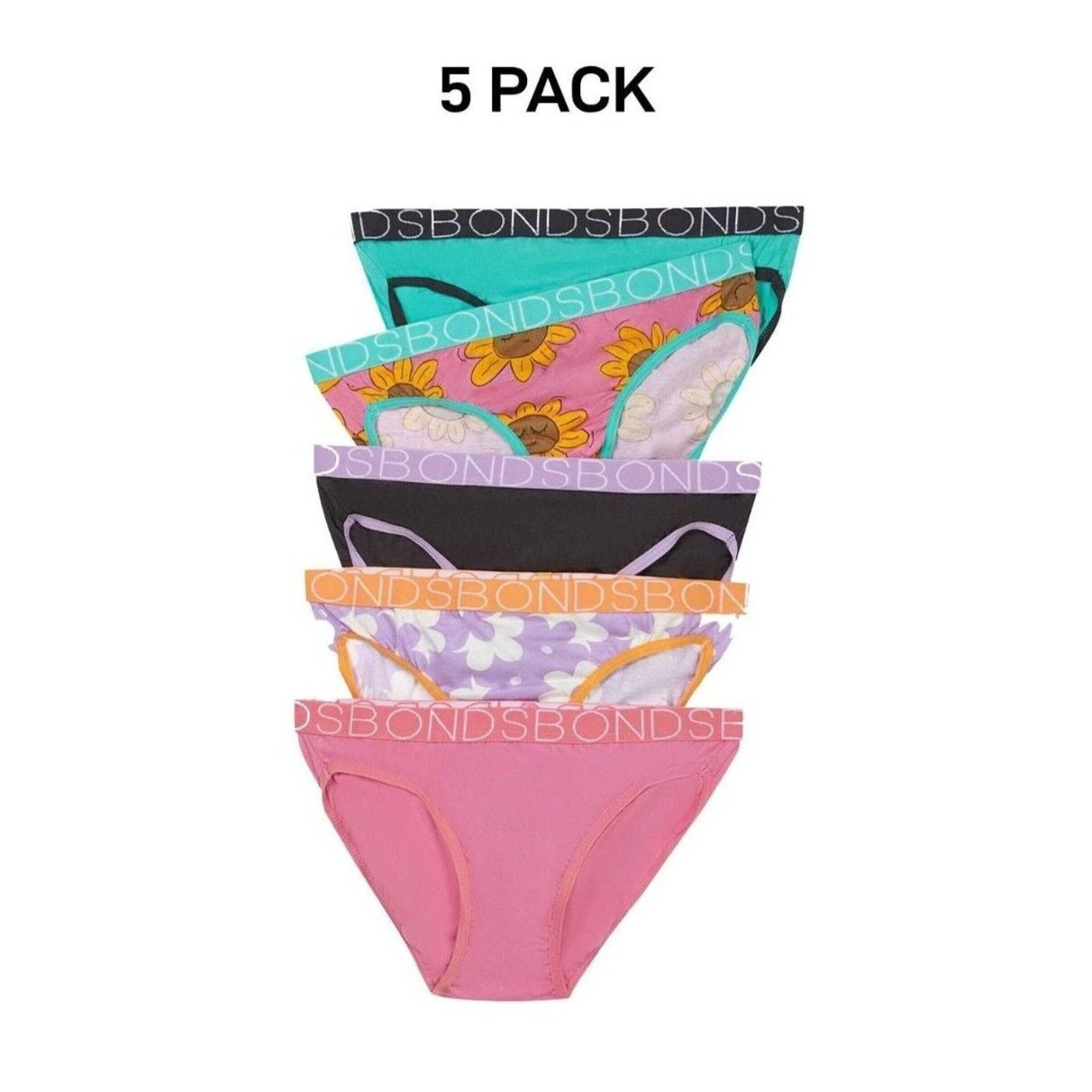 Bonds Girls Bikini Soft and Stretchy Perfect Everyday Coverage 5 Pack UWNV5A