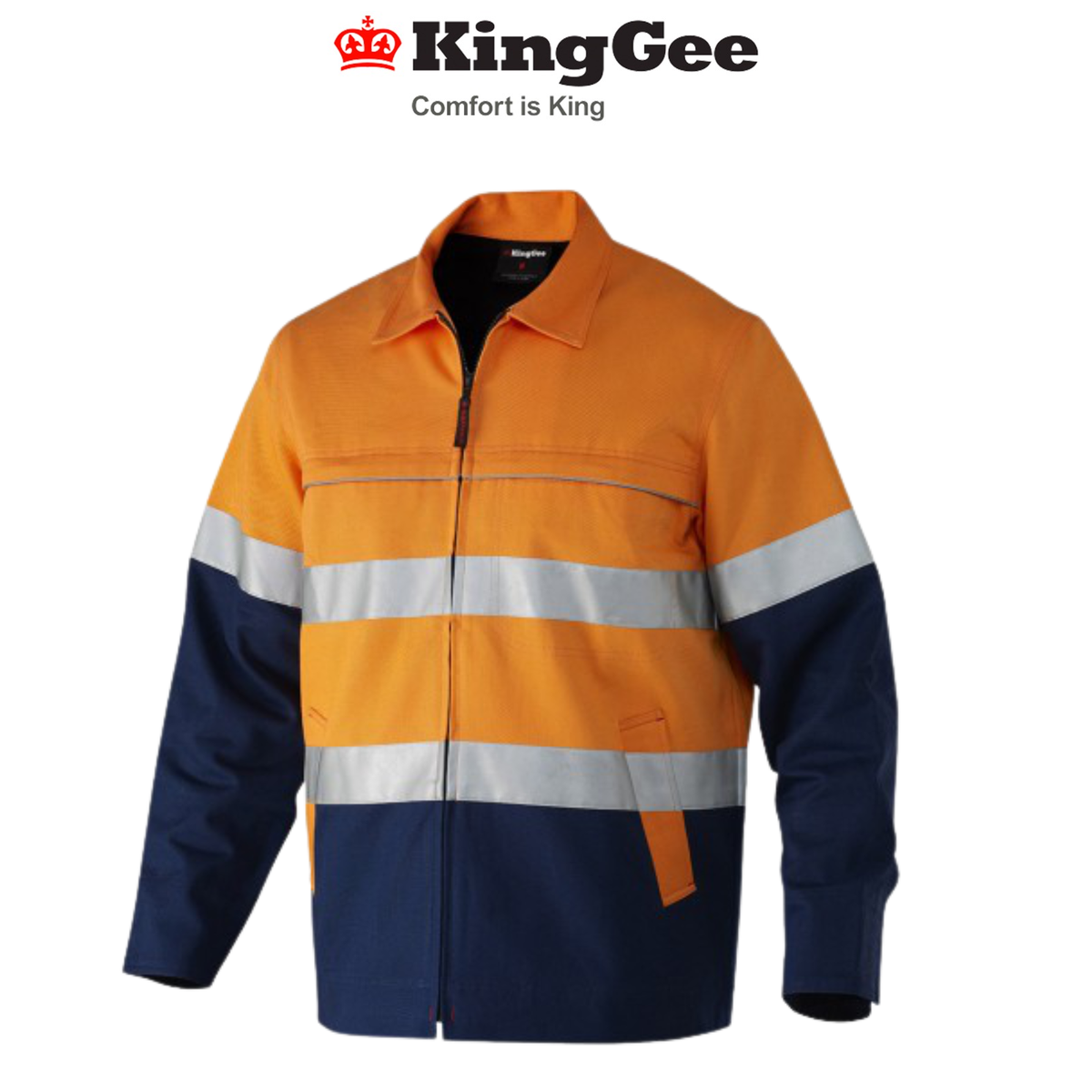 KingGee Mens Reflective Spliced Drill Jacket Cotton Hi-Vis Work Safety K55905