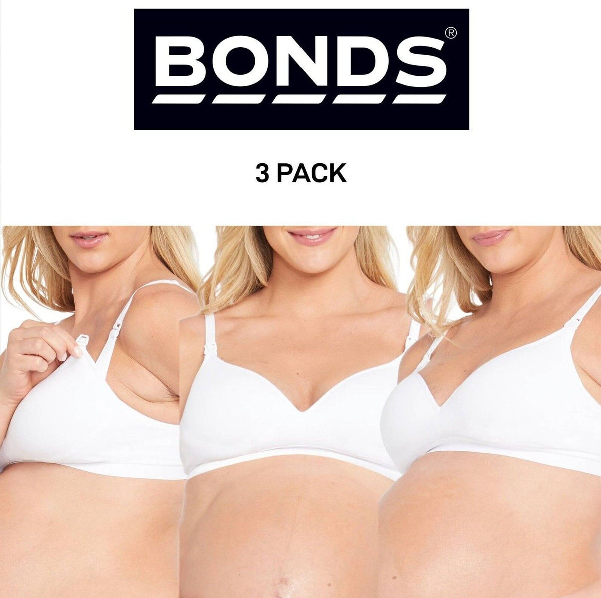 Bonds Womens Bumps Contour Maternity Wirefree Bra Comfy Flattering 3 Pack YYCCW
