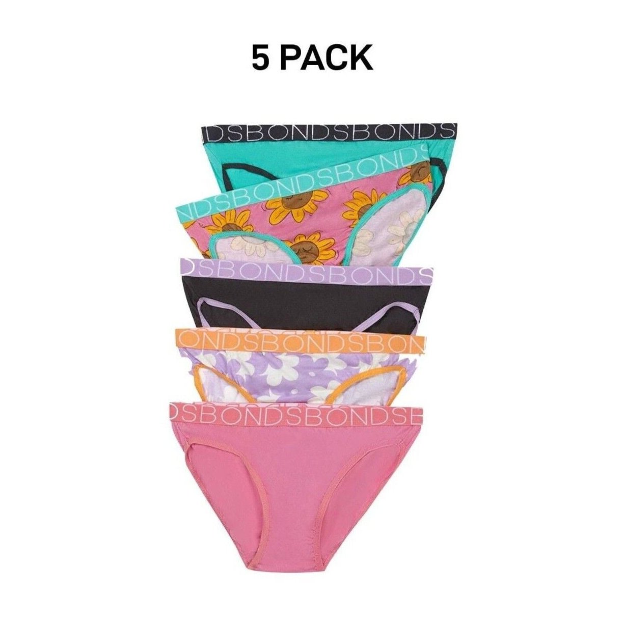 Bonds Girls Bikini Soft and Stretchy Perfect Everyday Coverage 5 Pack UWNV5A