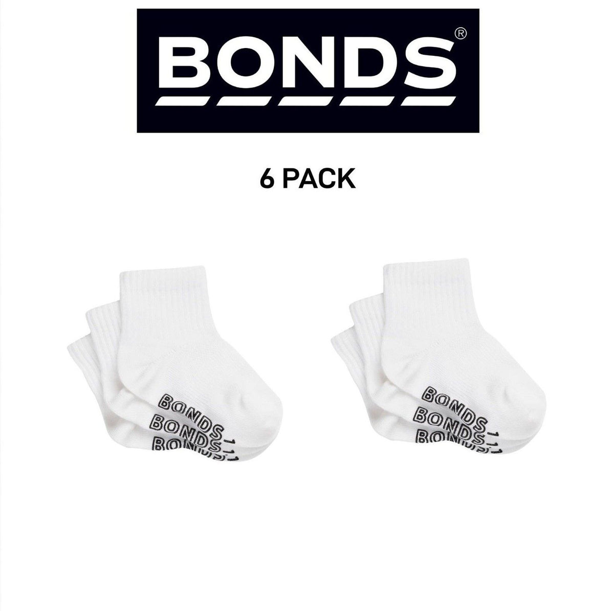 Bonds Baby Lightweight Quarter Crew Sock Comfy Cotton Grip Soles 12 Pack RXU83N