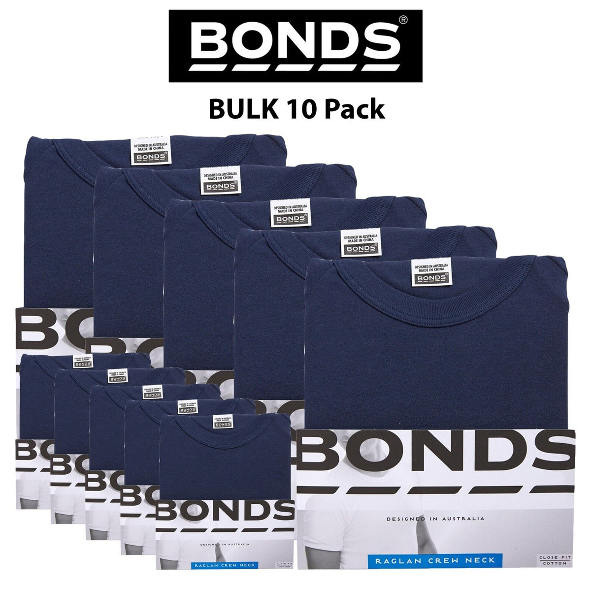 Mens Bonds Orignal Raglan 10 PACK Crew Neck Short Sleeve Shirt Tee Cotton MB3937