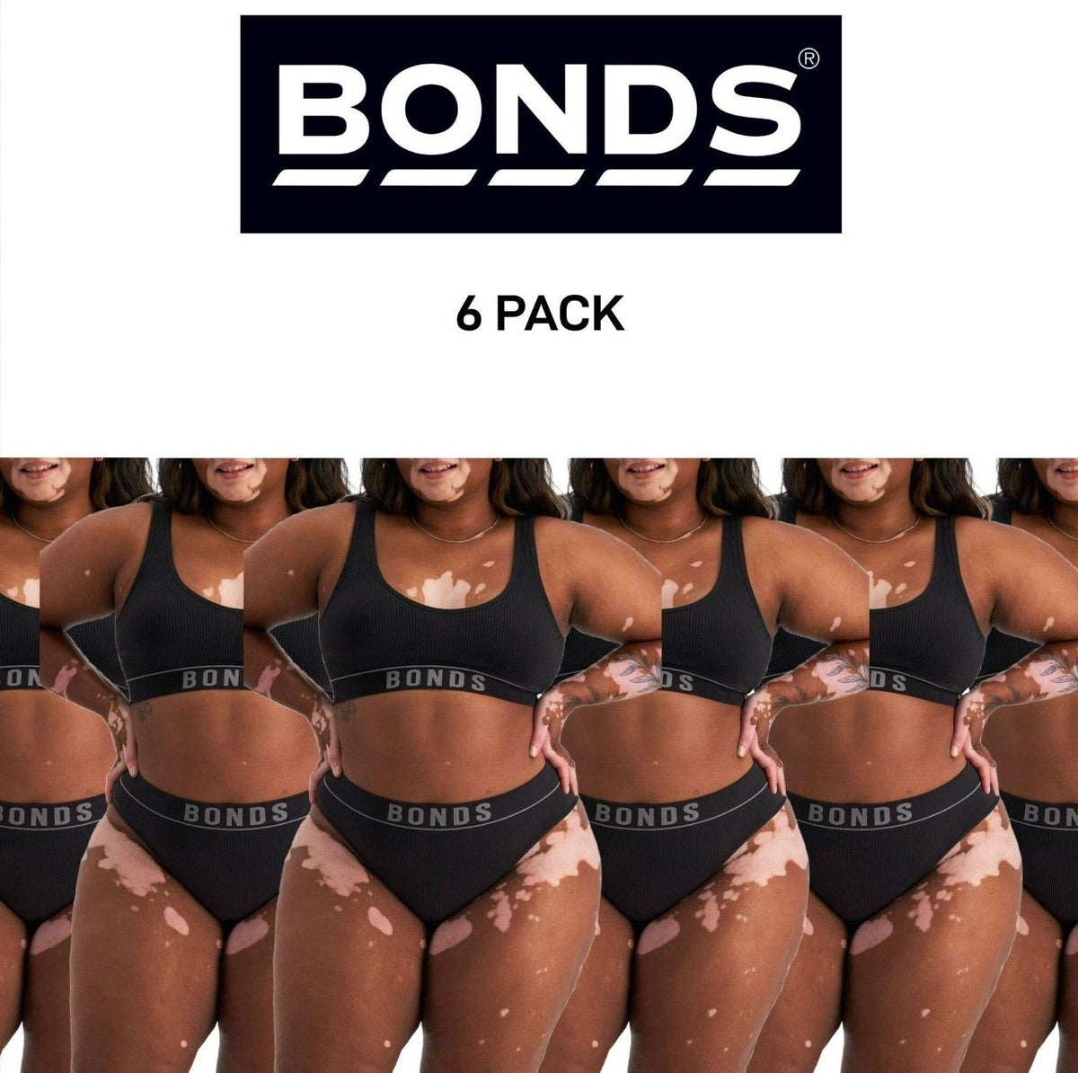 Bonds Womens Retro Rib Seamless Hi Bikini Hi Leg Smooth Stretchy 6 Pack WU8GT
