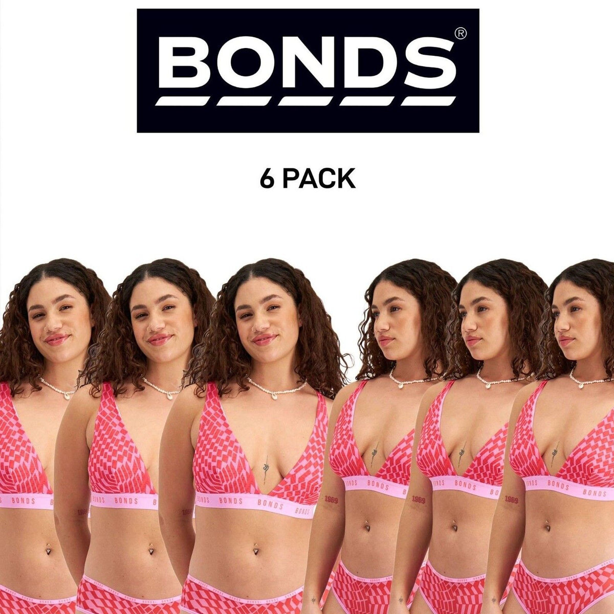 Bonds Womens Icons Mesh Deep V Crop Bra Comfortable Adjustable Strap 6 Pack WR9G