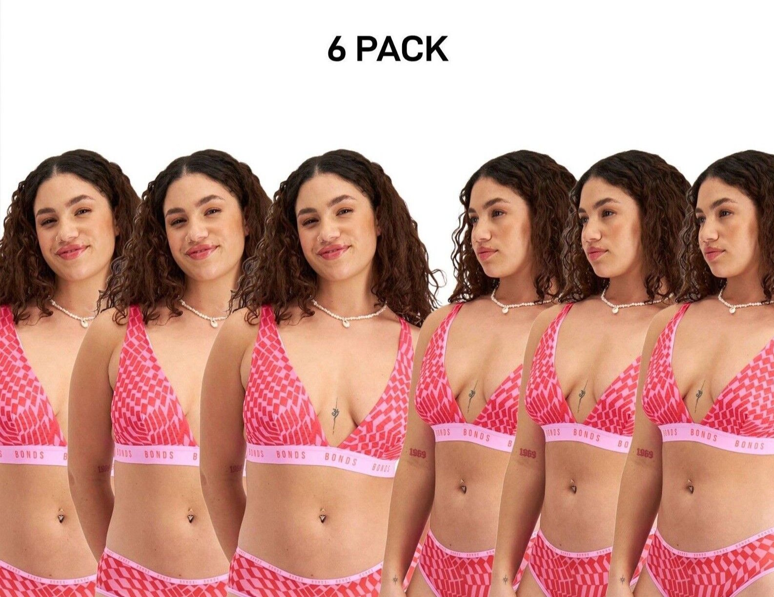 Bonds Womens Icons Mesh Deep V Crop Bra Comfortable Adjustable Strap 6 Pack WR9G