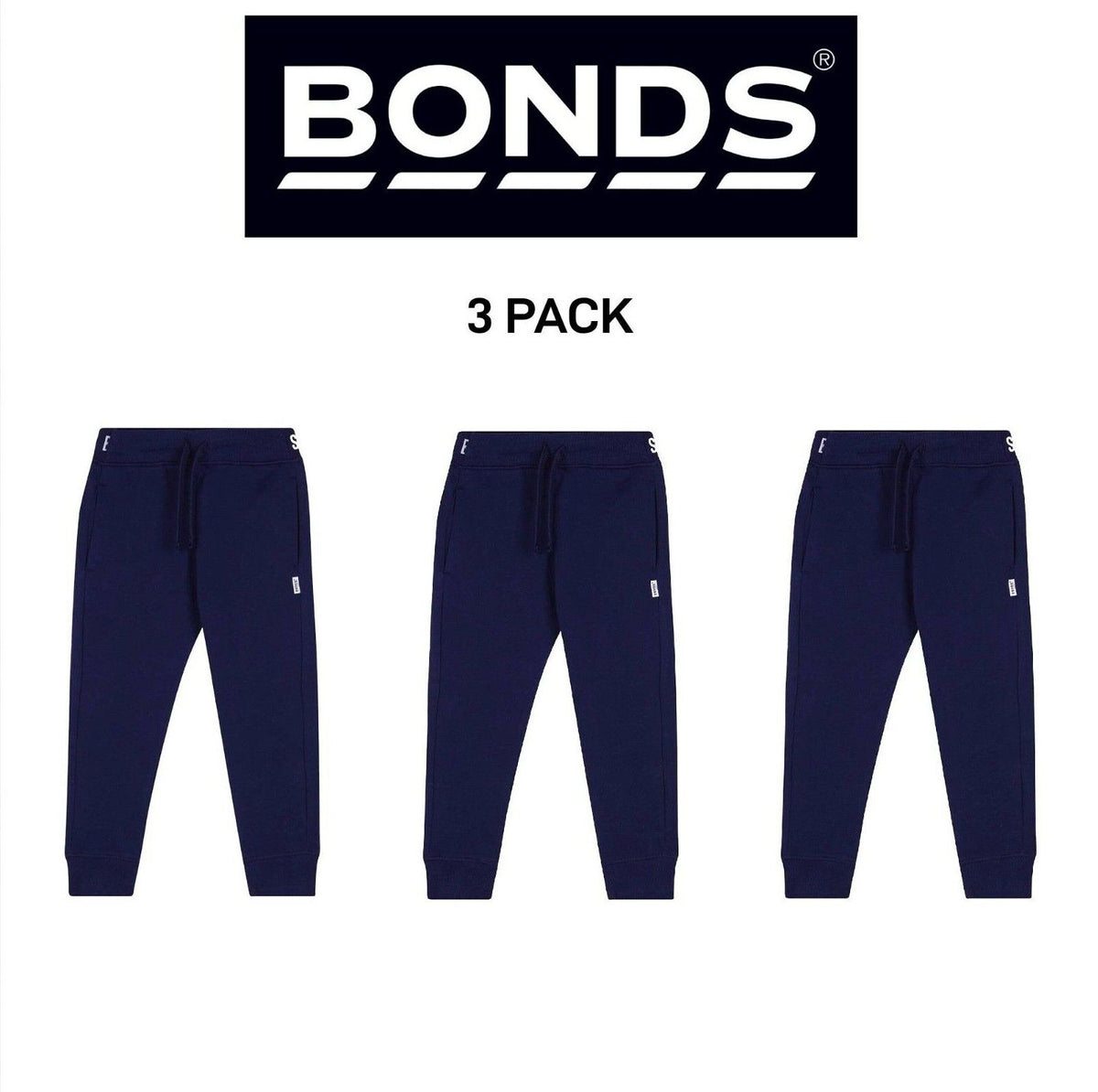 Bonds Baby Fleece Trackie Roomy Drop Crotch Styling & Tapered Legs 3 Pack KVRJA