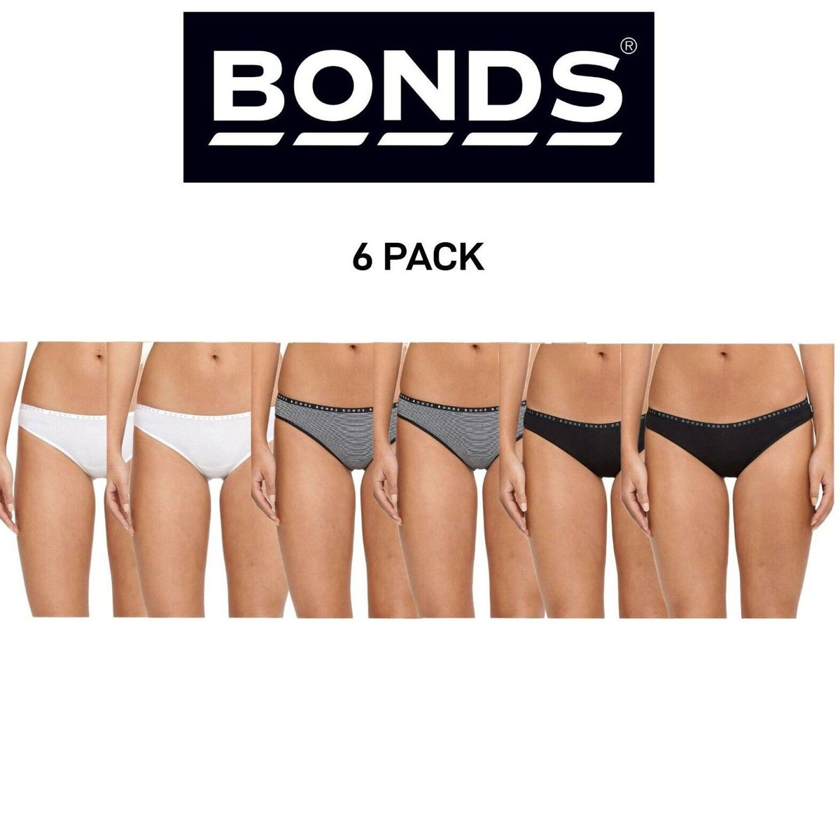 Bonds Womens Hipster Bikini Comfortable Cotton Everyday Coverage 6 Pack WUR6A