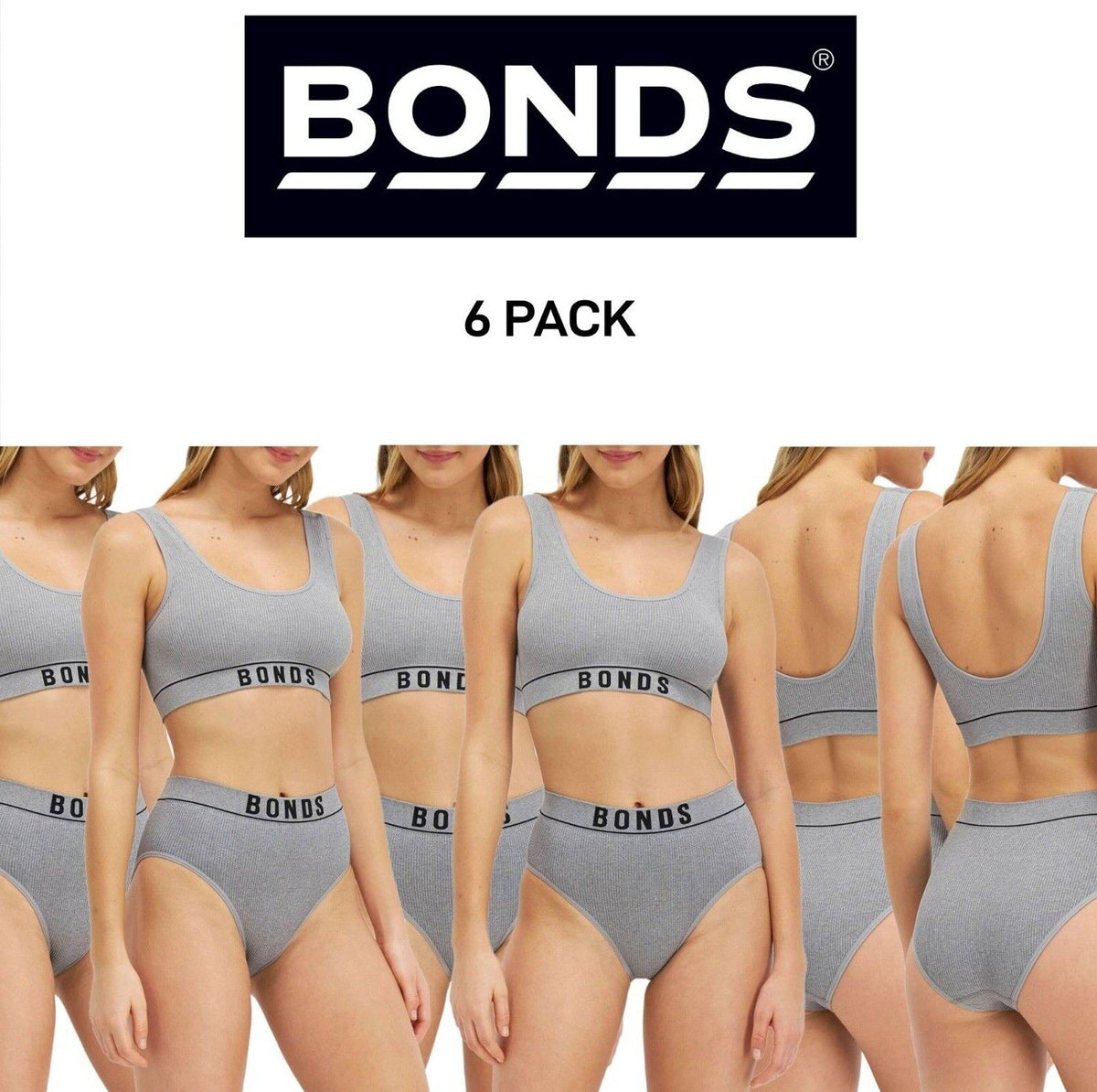 Bonds Womens Retro Rib Seamless Hi Hi Bikini High Waist & High Leg 6 Pack WU8FT