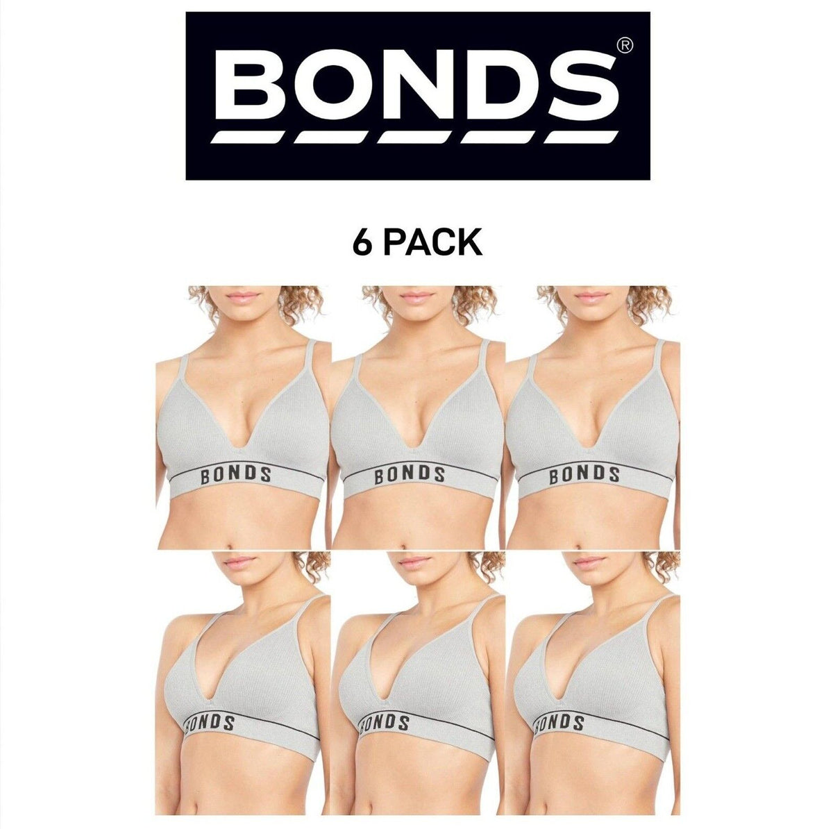 Bonds Womens Retro Rib Seamless Wirefree Tee Bra Contoured Shape 6 Pack WU8EW