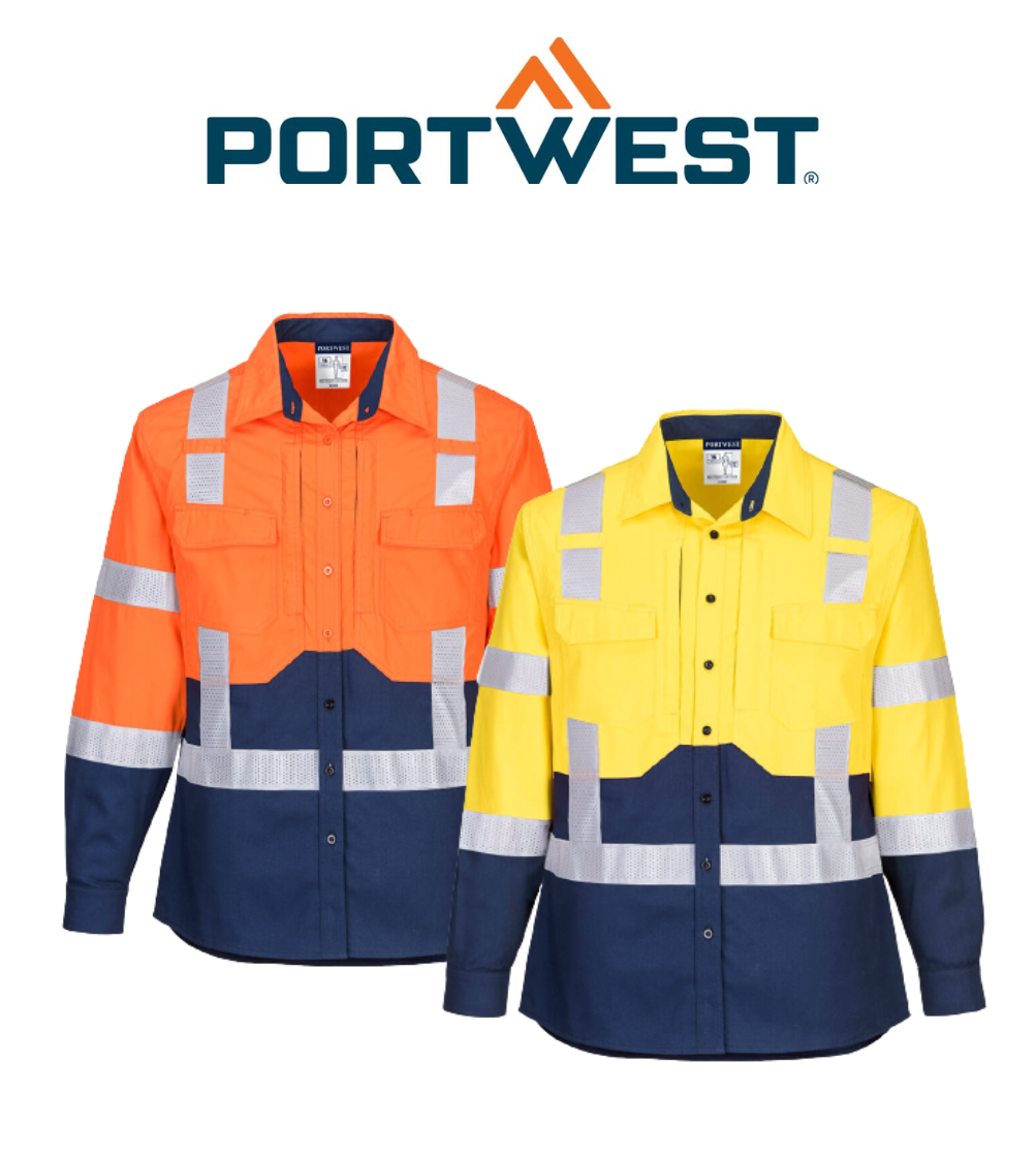  Portwest Ladies Hi-Vis Stretch Long Sleeve Shirt 2 Tone Reflective Safety LS502