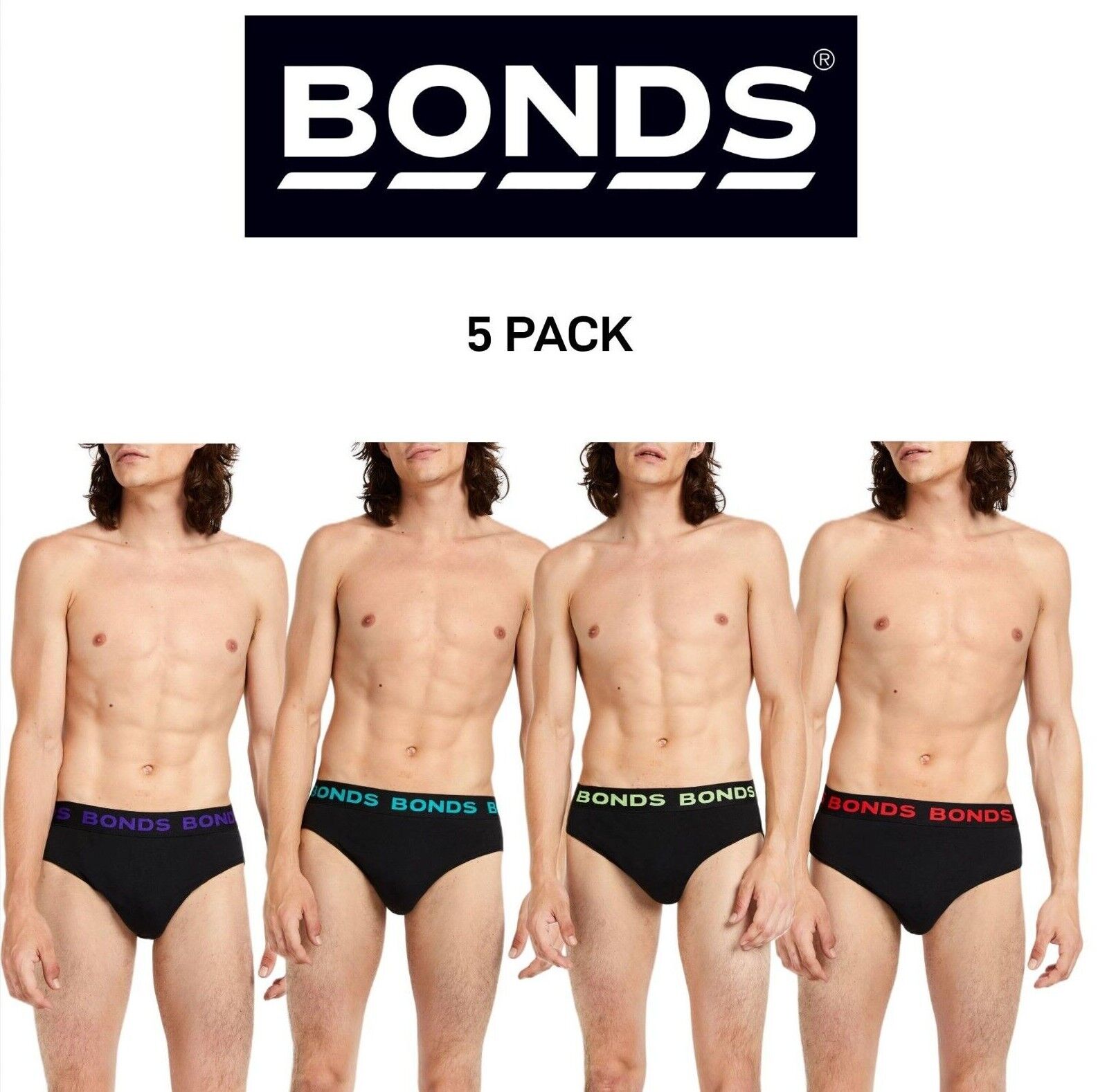 Bonds Mens Hipster Brief  Wide Comfortable Elastic Waistband 5 Pack M8DM5T