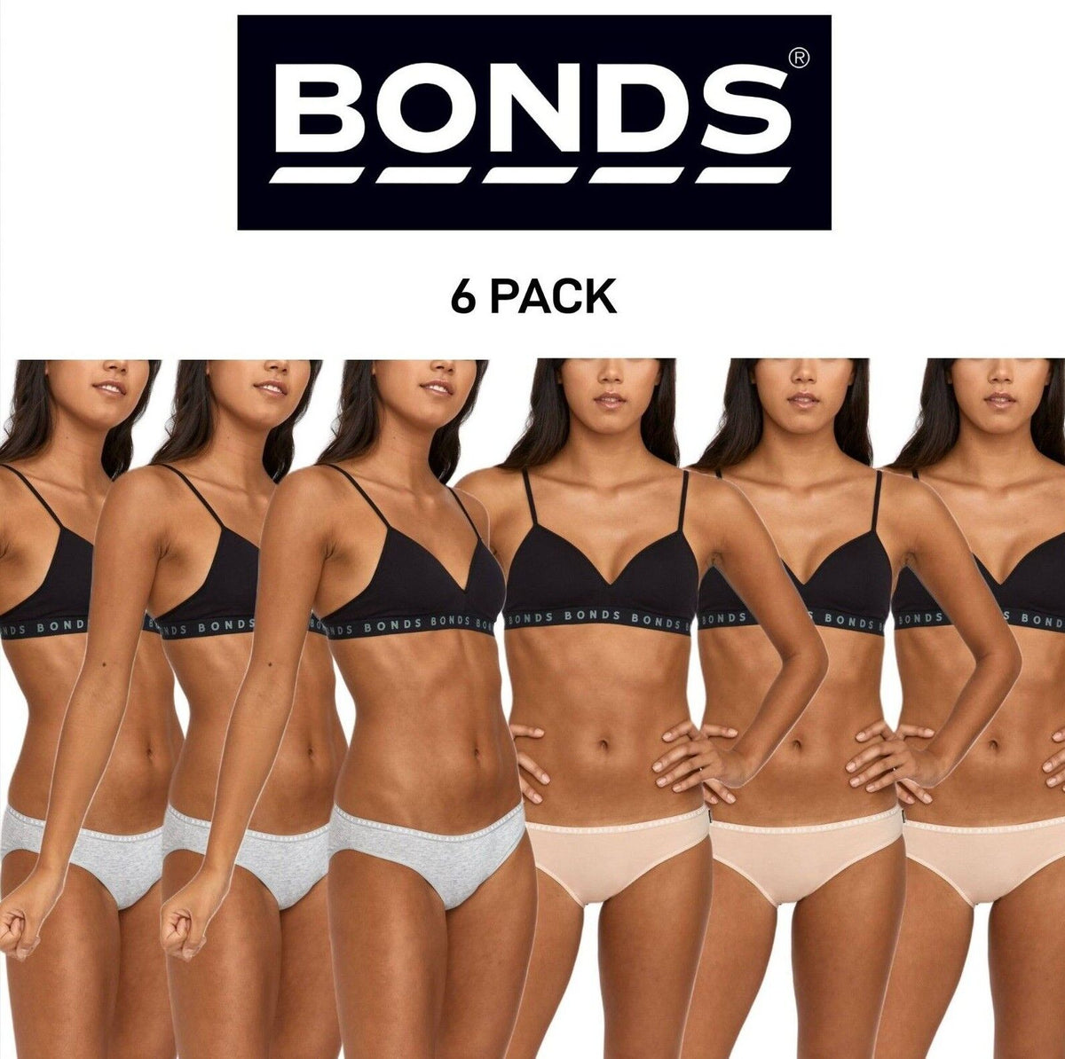 Bonds Womens Hipster Bikini Soft Cotton Low Rise Stretchy Waist 6 Pack WUFNA