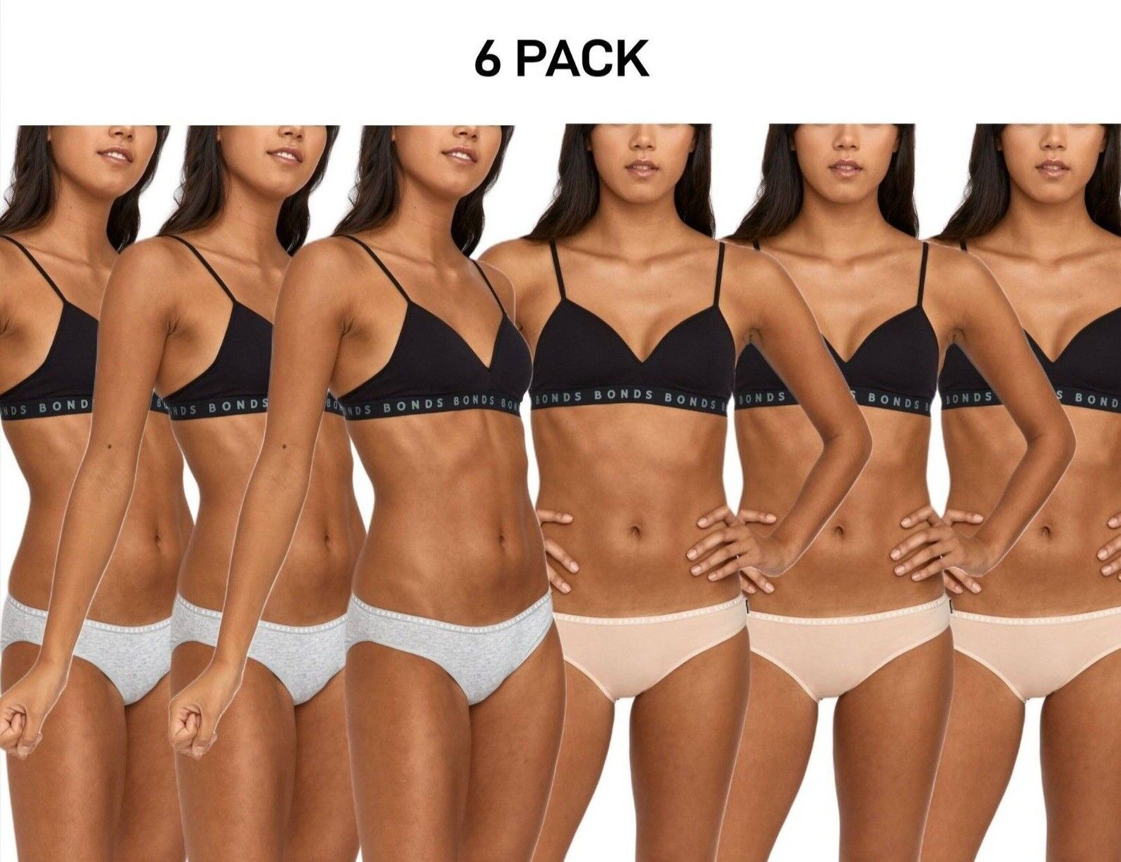 Bonds Womens Hipster Bikini Soft Cotton Low Rise Stretchy Waist 6 Pack WUFNA