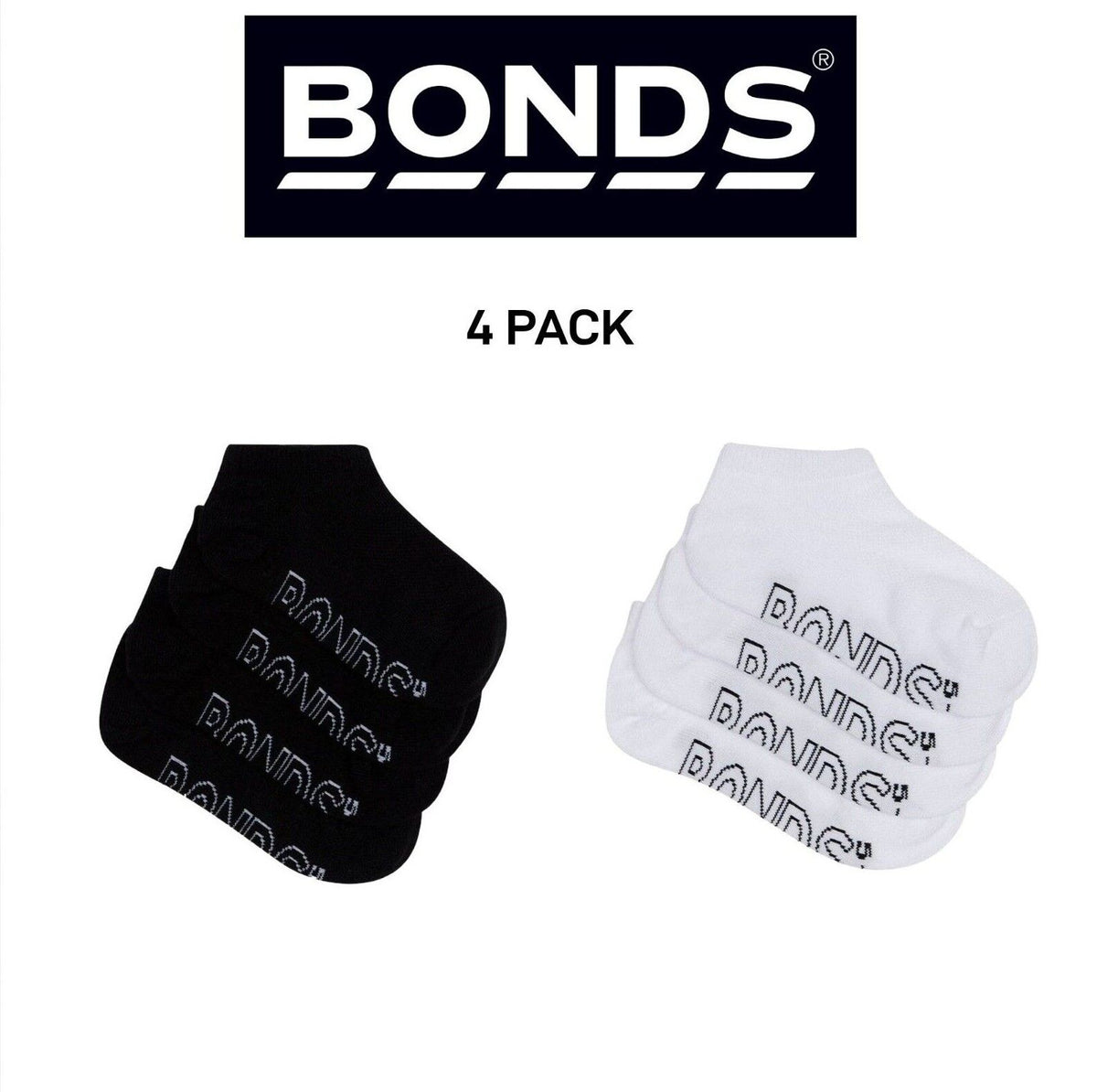 Bonds Kids Logo Light No Show Soft Cotton Breathable Socks 4 Pack RXUU4N