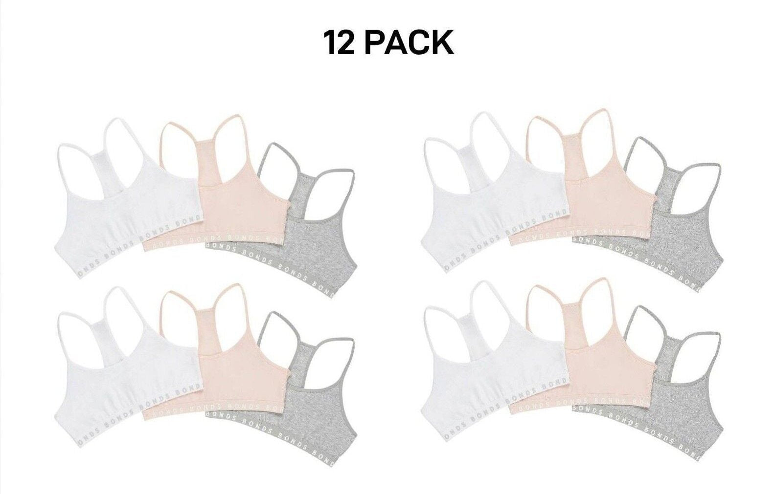 Bonds Girl Hipster Racer Crop Non-Slip Strap Racerback Shape Bra 12 Pack UWPT3A