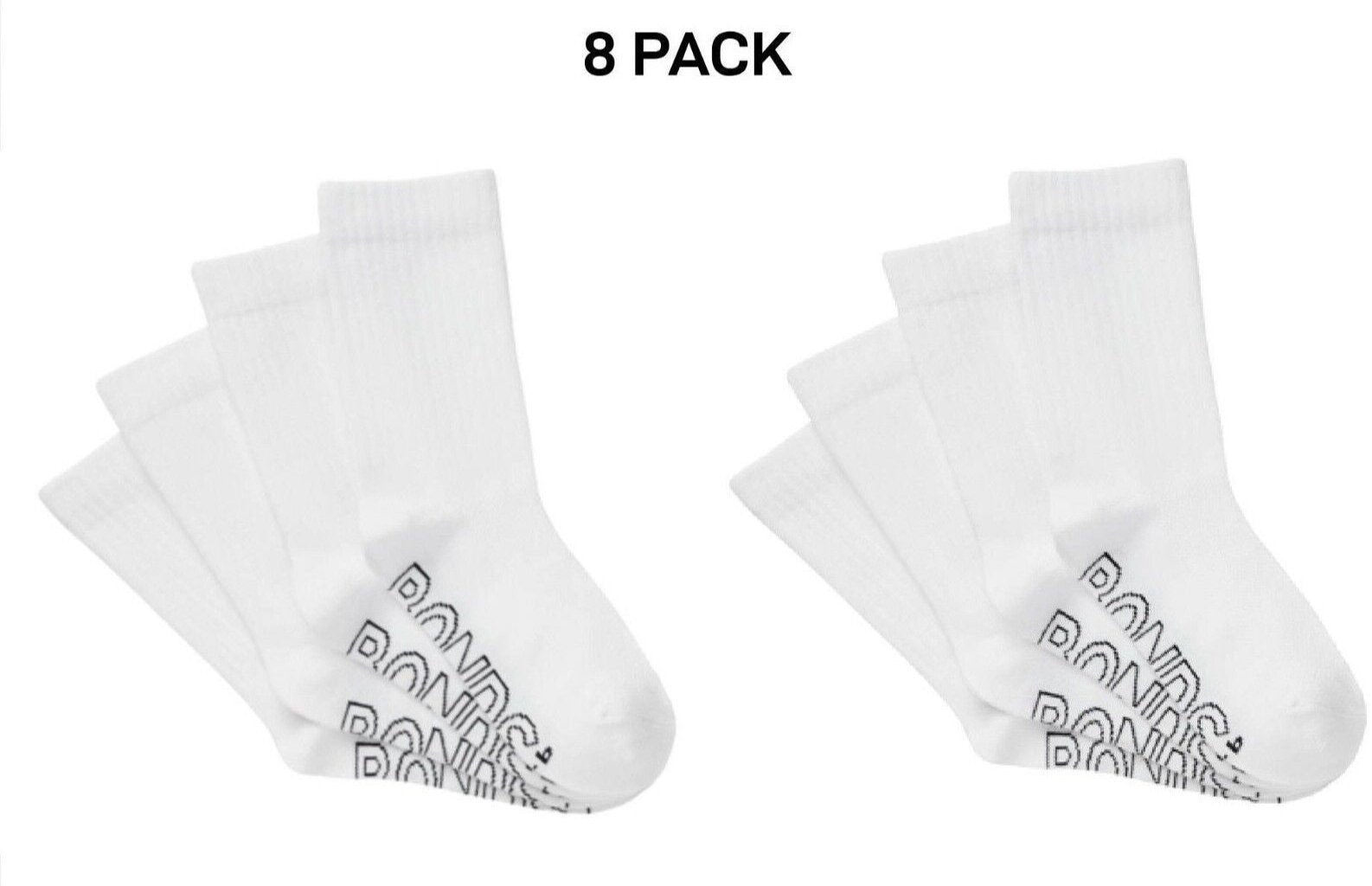 Bonds Kids Logo Light Crew Sock Soft Cotton Mesh Cooling 8 Pack RXVJ4N