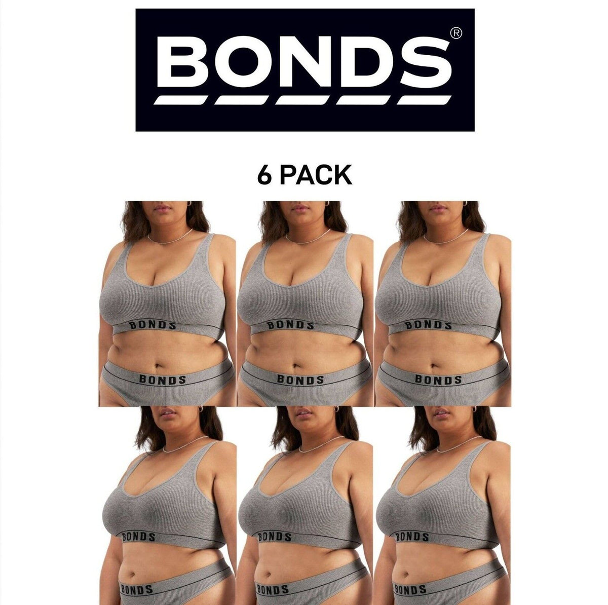 Bonds Womens Retro Rib Deep V Crop Seamless Styling and Softness 6 Pack WU8DA