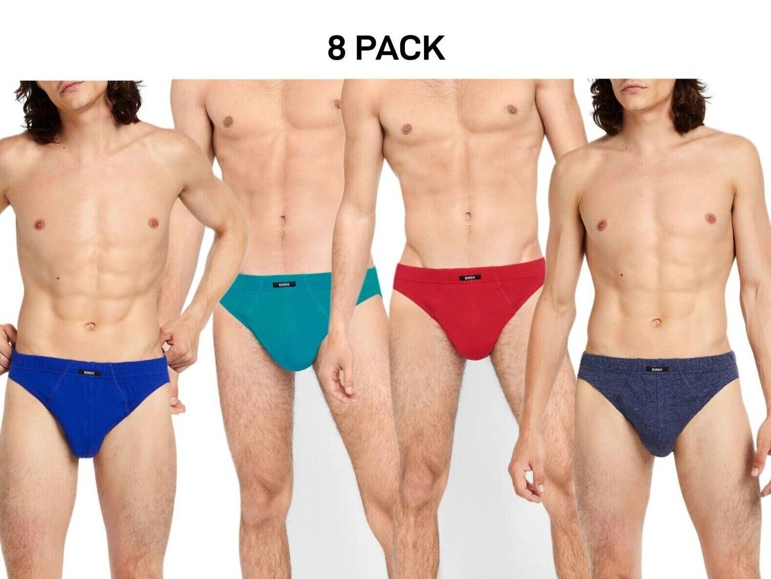 Bonds Mens Action Brief  Soft Cotton and Encased Elastic Comfort 8 Pack M8OS4