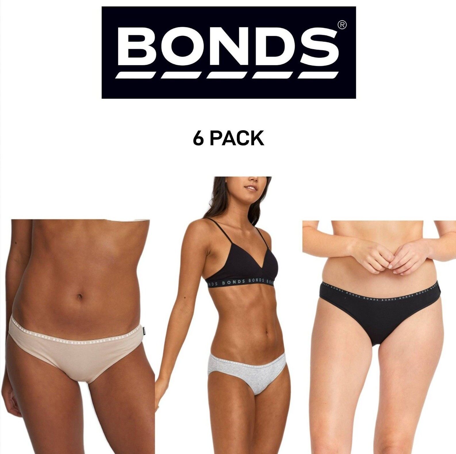 Bonds Womens Hipster Bikini Soft Cotton Low Rise Stretchy Waist 6 Pack WUFNA