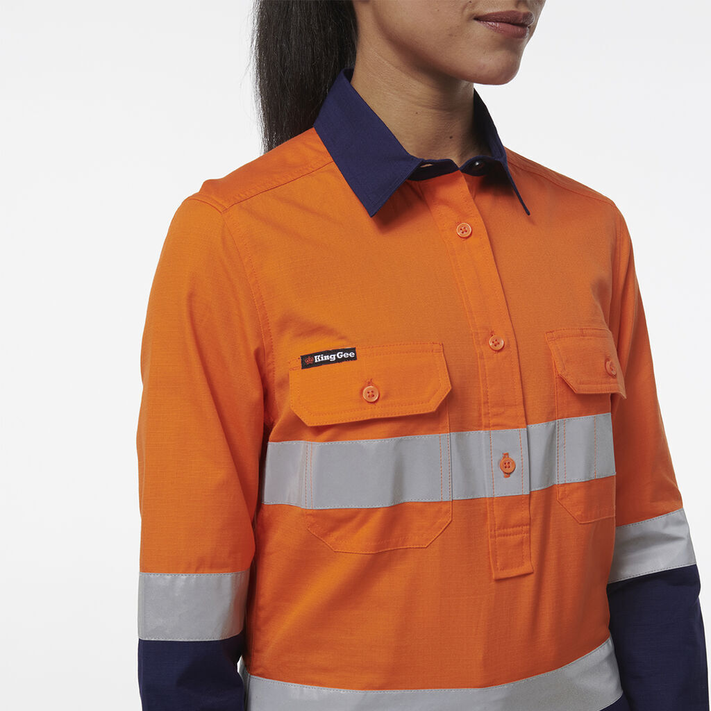 KingGee Women Workcool Vented Closed Front Reflective Shirt K44230-Collins Clothing Co