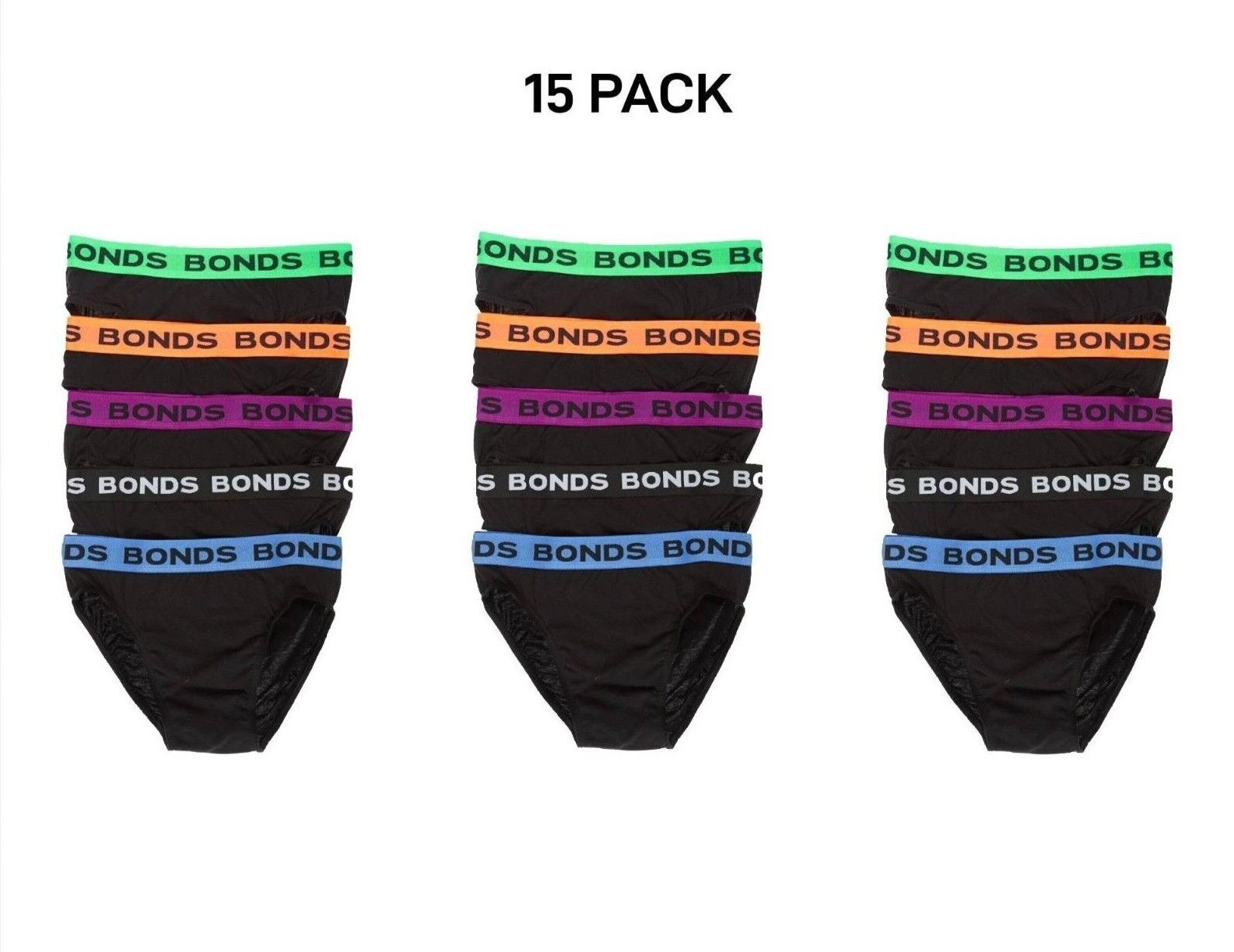 Bonds Mens Hipster Brief Super Soft Branded Elastic Waistband 15 Pack M8DMTX