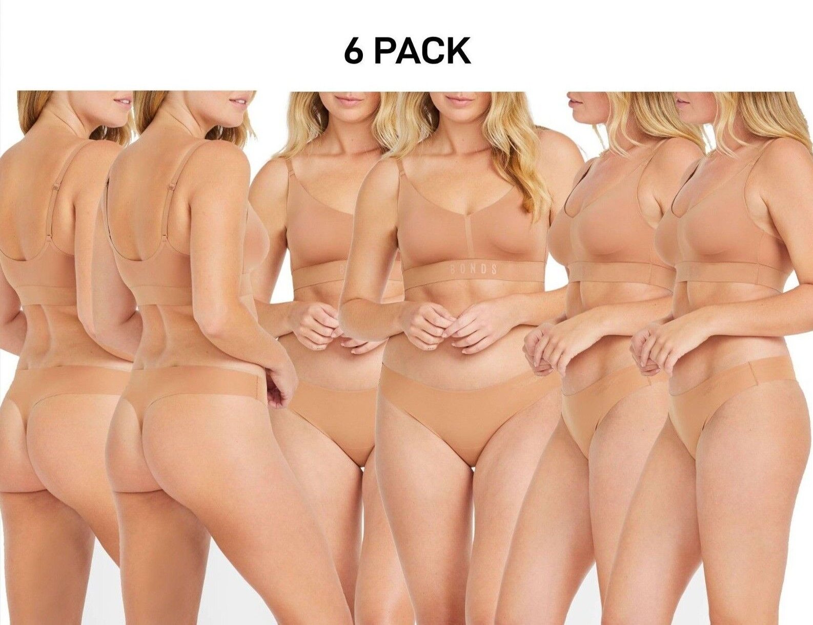 Bonds Womens Invisi Freecuts Gee G-String Shape Simple Bold Branding 6 Pack WU3V