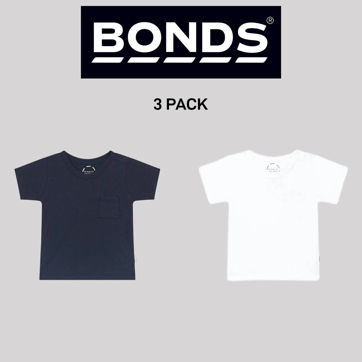 Bonds Baby Short Sleeve Crew Tee Ultimate Lightweight Soft Cotton 3 Pack KVRHA