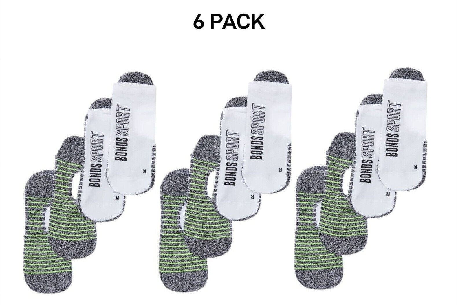 Bonds Mens Sport Tech No Show Sock Cushioned Shock-Absorbing Sole 6 Pack SYCK2N