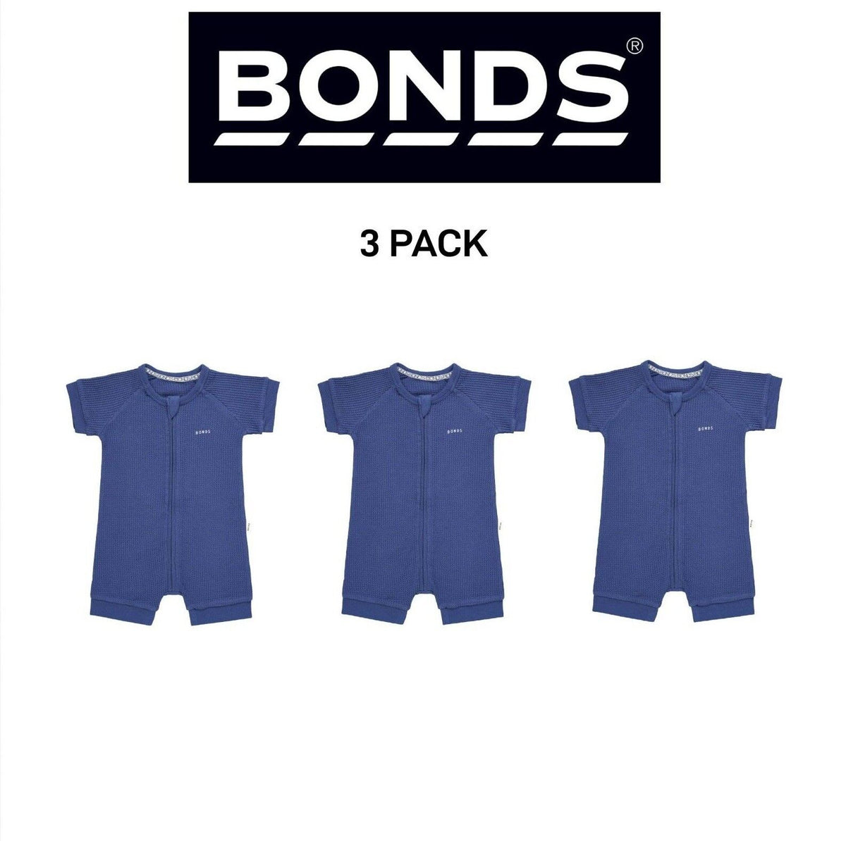 Bonds Baby Waffle Romper Soft Recycled Cotton Stretchy Fabric 3 Pack BWRNA