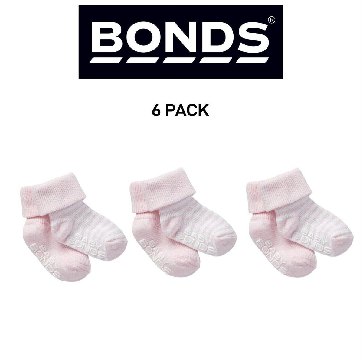 Bonds Baby Classics Cuff Non Slip Grip Sole Fine Toe Seams 6 Pack RYY82N