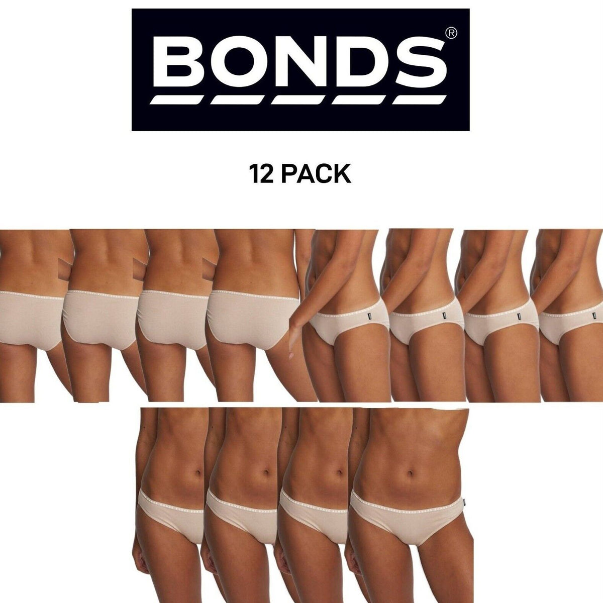 Bonds Womens Hipster Bikini Soft Cotton Low Rise Stretchy Waist 12 Pack WUFNA