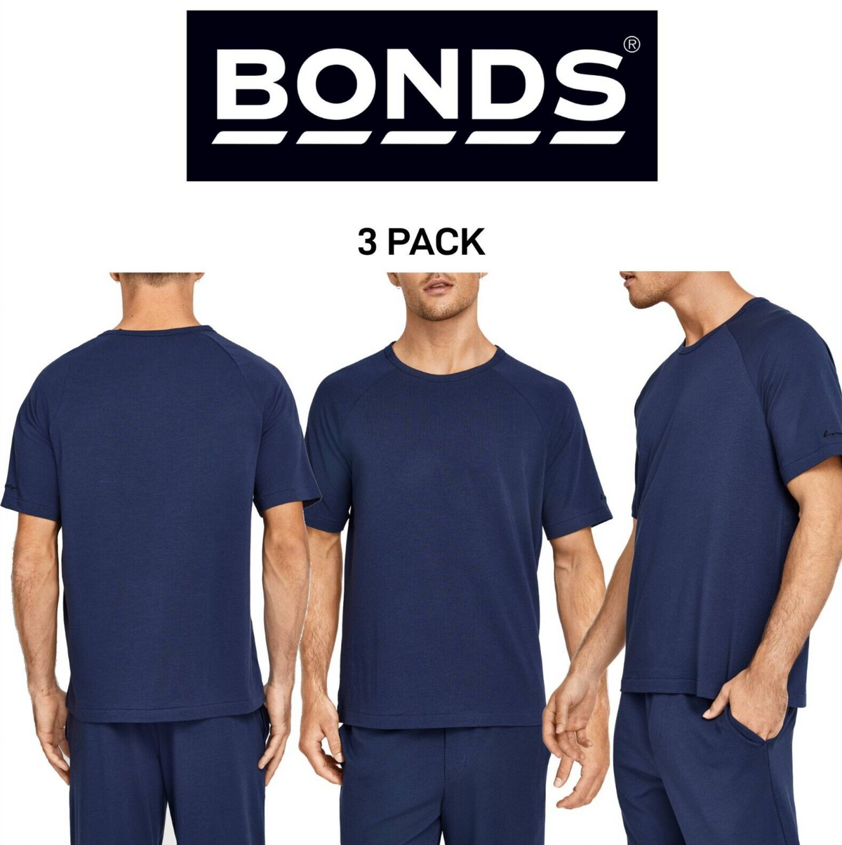 Bonds Mens Comfy Livin Jersey Tee Ultra Soft Stretch Relaxed Fit 3 Pack MXM8A