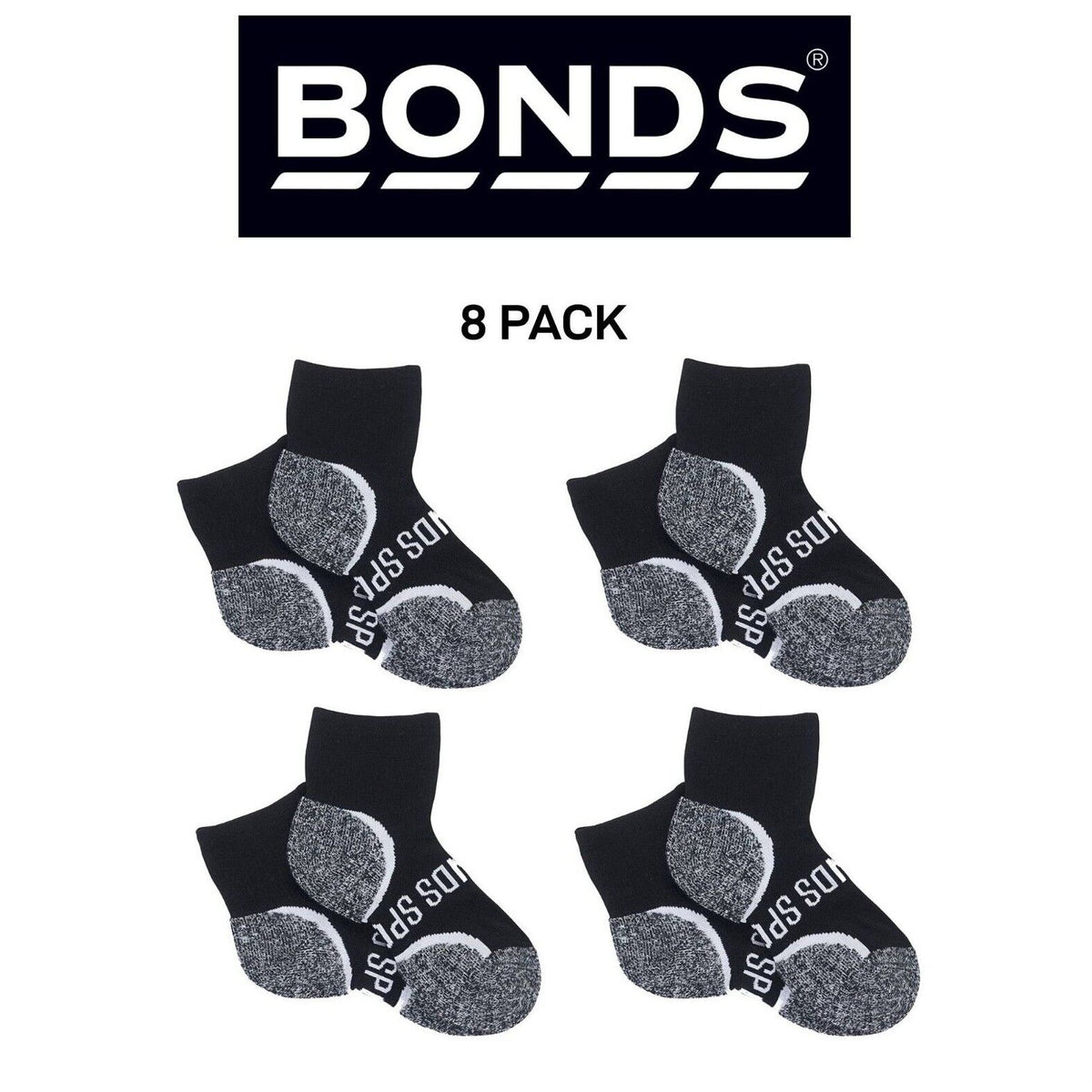 Bonds Kids Ultimate Comfort Quarter Crew Extra Cushioning Socks 8 Pack RY8K2N