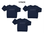 Bonds Kids Tech Sweats Pullover Sweatshirt Warm Cotton Poly Blend 3 Pack KW96K