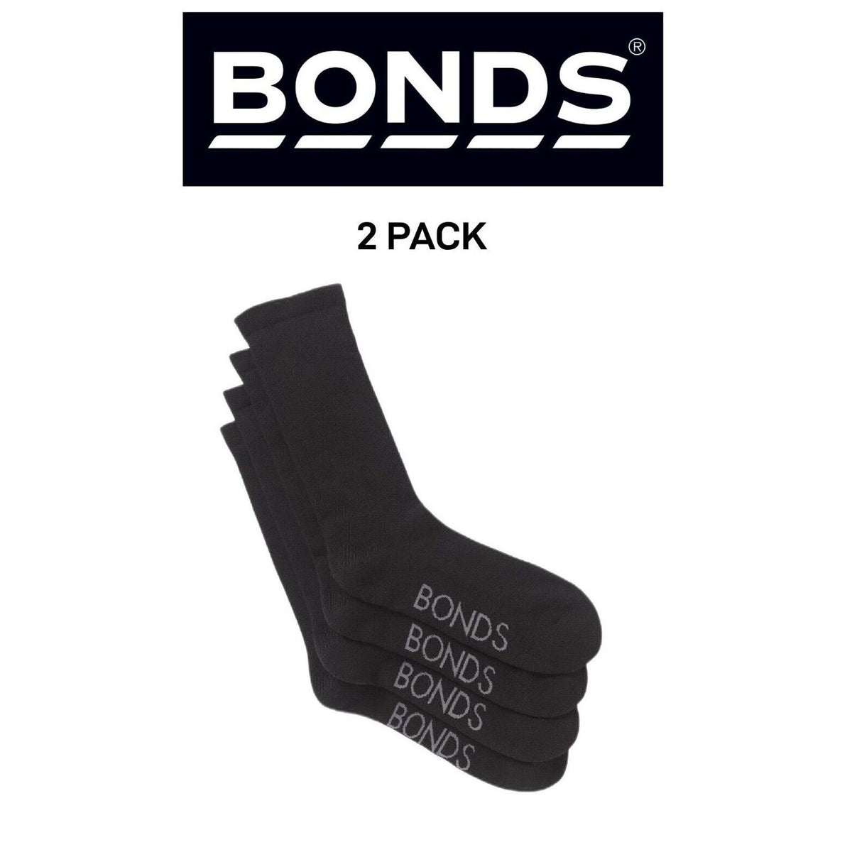 Bonds Mens Very Comfy Crew Socks Comfortable Cushioned Sole 2 Pack SZFP2N