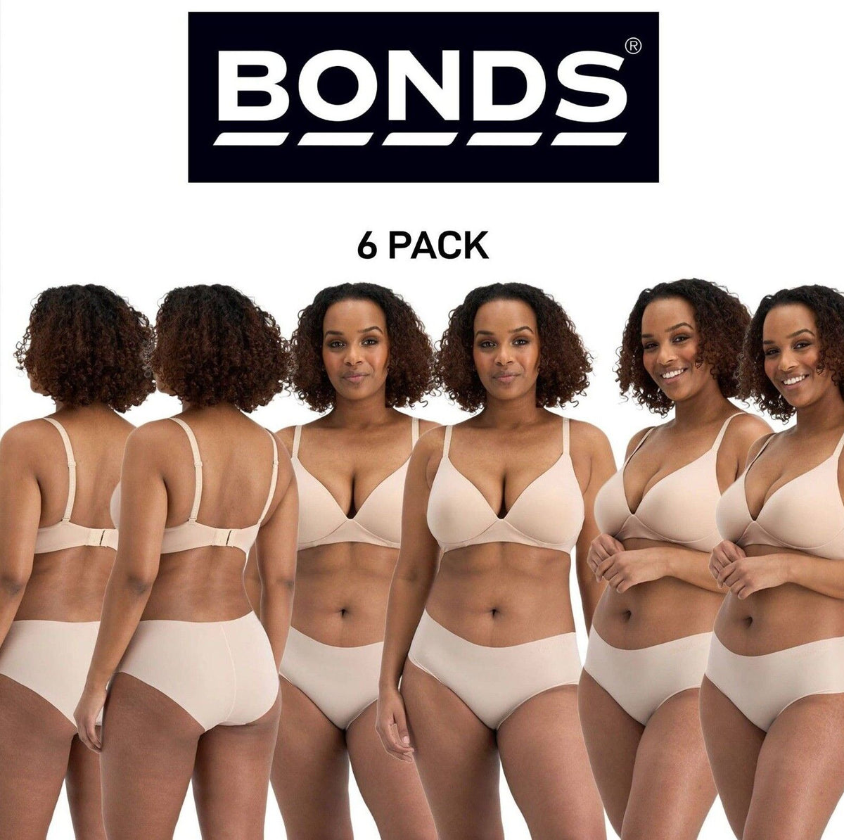 Bonds Womens Invisible Freecuts Midi Light Simple Lightweight Undies 6 Pack WU3Q