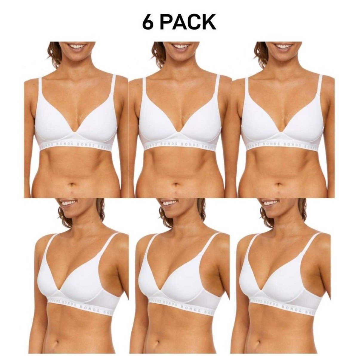 Bonds Womens Originals Wirefree Tee Shirt Bra Soft Smooth & Stretch 6 Pack YXKTY