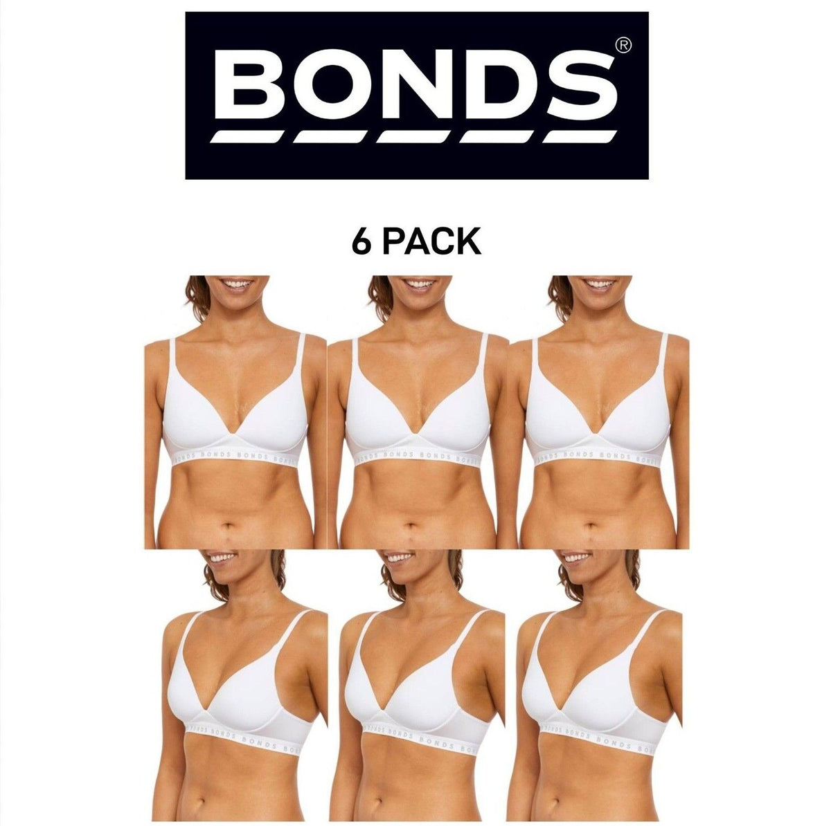 Bonds Womens Originals Wirefree Tee Shirt Bra Soft Smooth & Stretch 6 Pack YXKTY