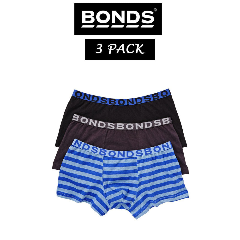 Boys Bonds 3 Pack Trunks Underwear Stripe Black Elastic Everyday Jocks UZXJ3