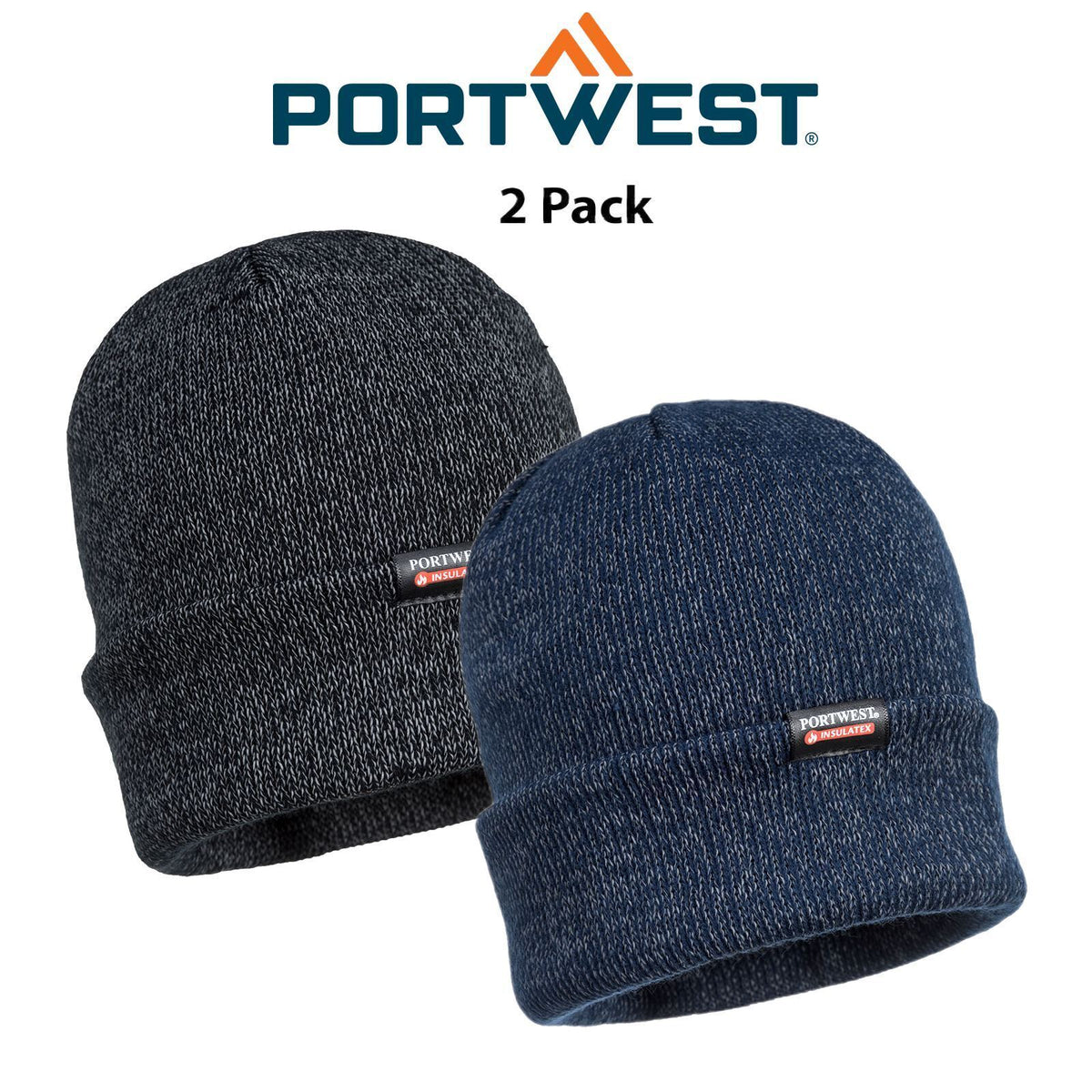 Portwest Reflective Knit Cap 2 Packs Insulatex Lined Acrylic Warmth Beanie B026