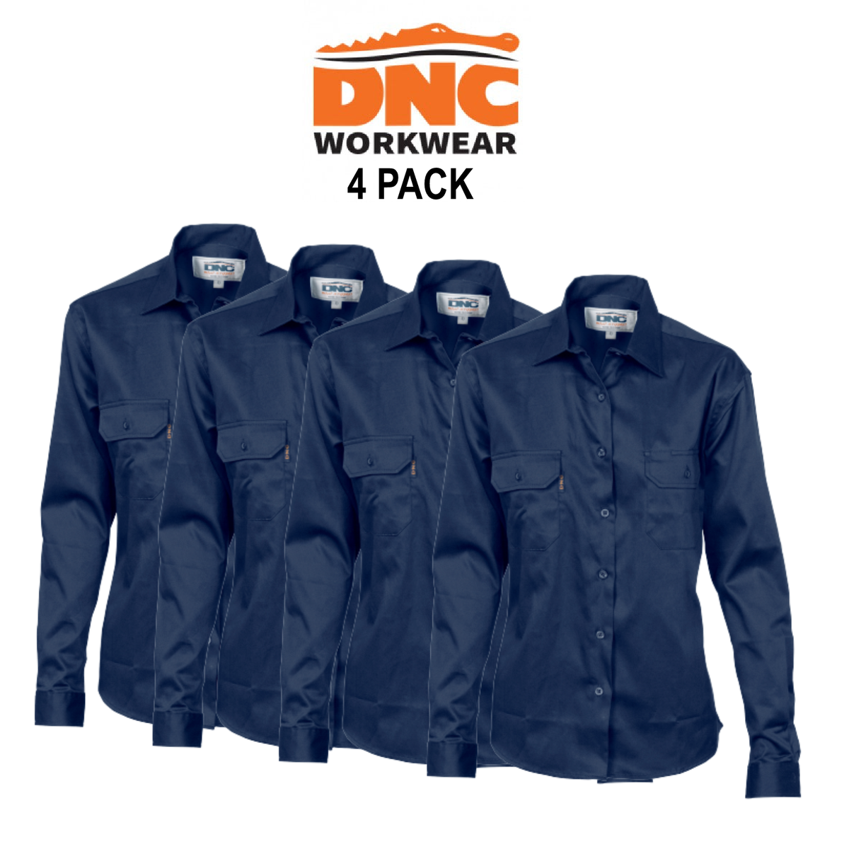 DNC Workwear 4 Pack Ladies Cotton Drill Work Shirt Long Sleeve Casual Work 3232