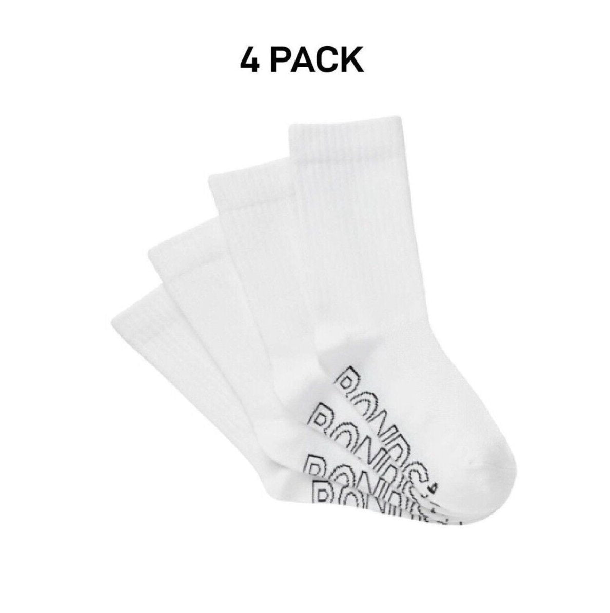 Bonds Kids Logo Light Crew Sock Soft Cotton Mesh Cooling 4 Pack RXVJ4N