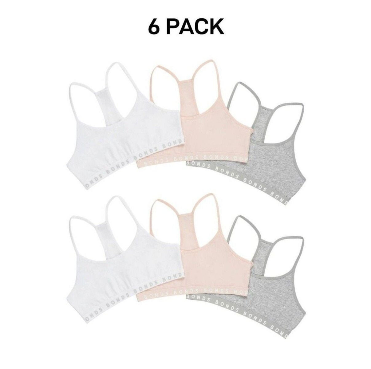 Bonds Girl Hipster Racer Crop Non-Slip Strap Racerback Shape Bra 6 Pack UWPT3A