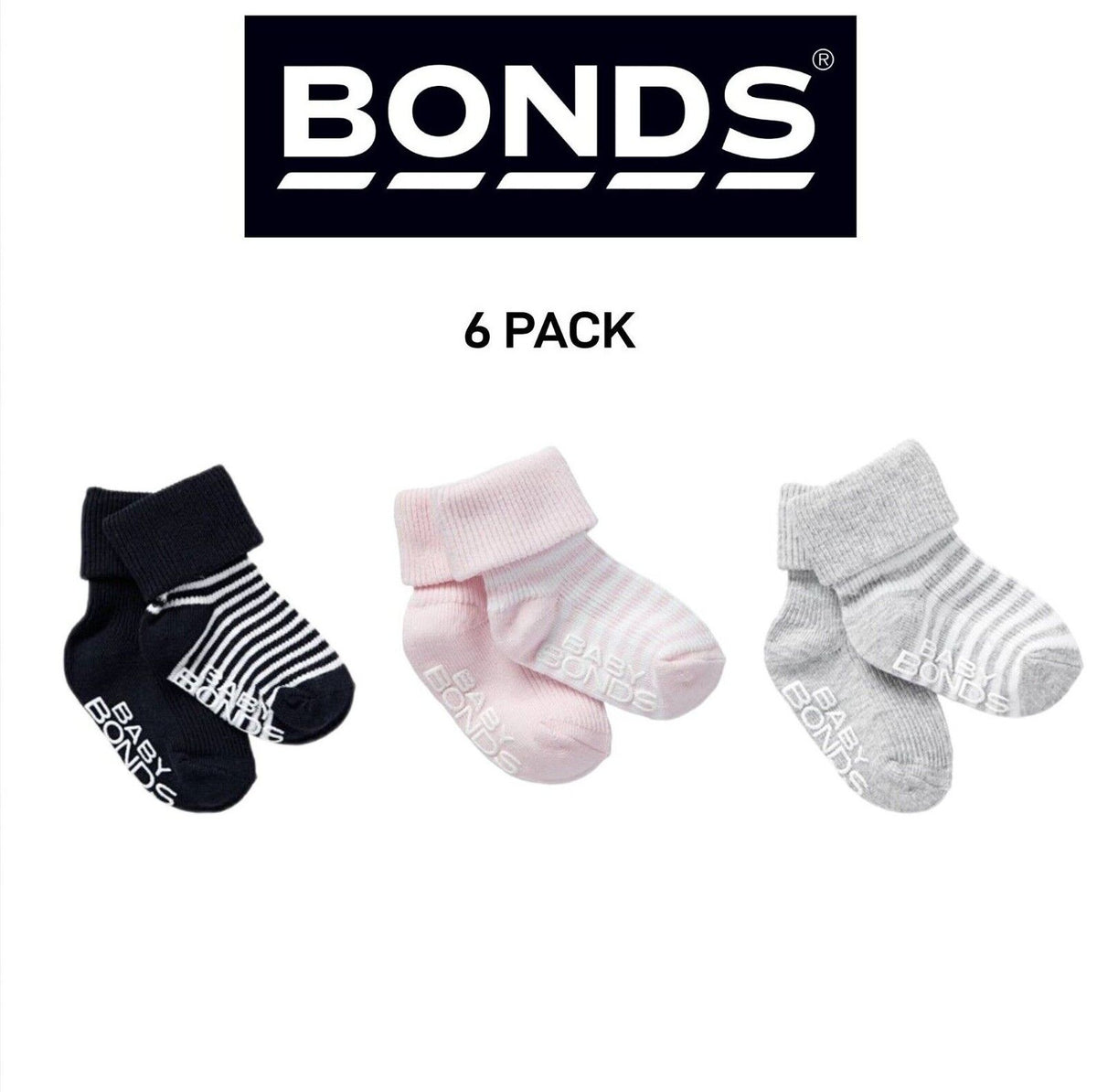 Bonds Baby Classics Cuff Non Slip Grip Sole Fine Toe Seams 6 Pack RYY82N