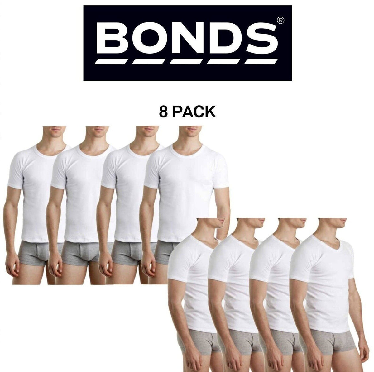 Bonds Mens Genuine Raglan Crew Neck Perfect Tee Close Body Fit 8 Pack M9372W